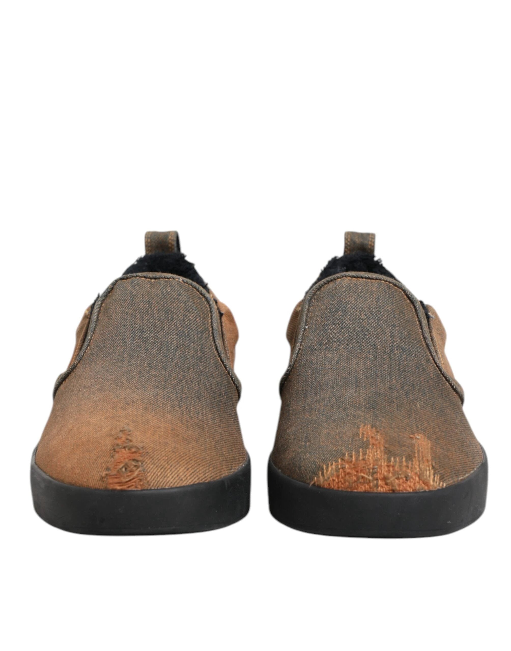 Dolce & Gabbana Brown Cotton Low Top Slip On Sneakers Shoes by Dolce & Gabbana