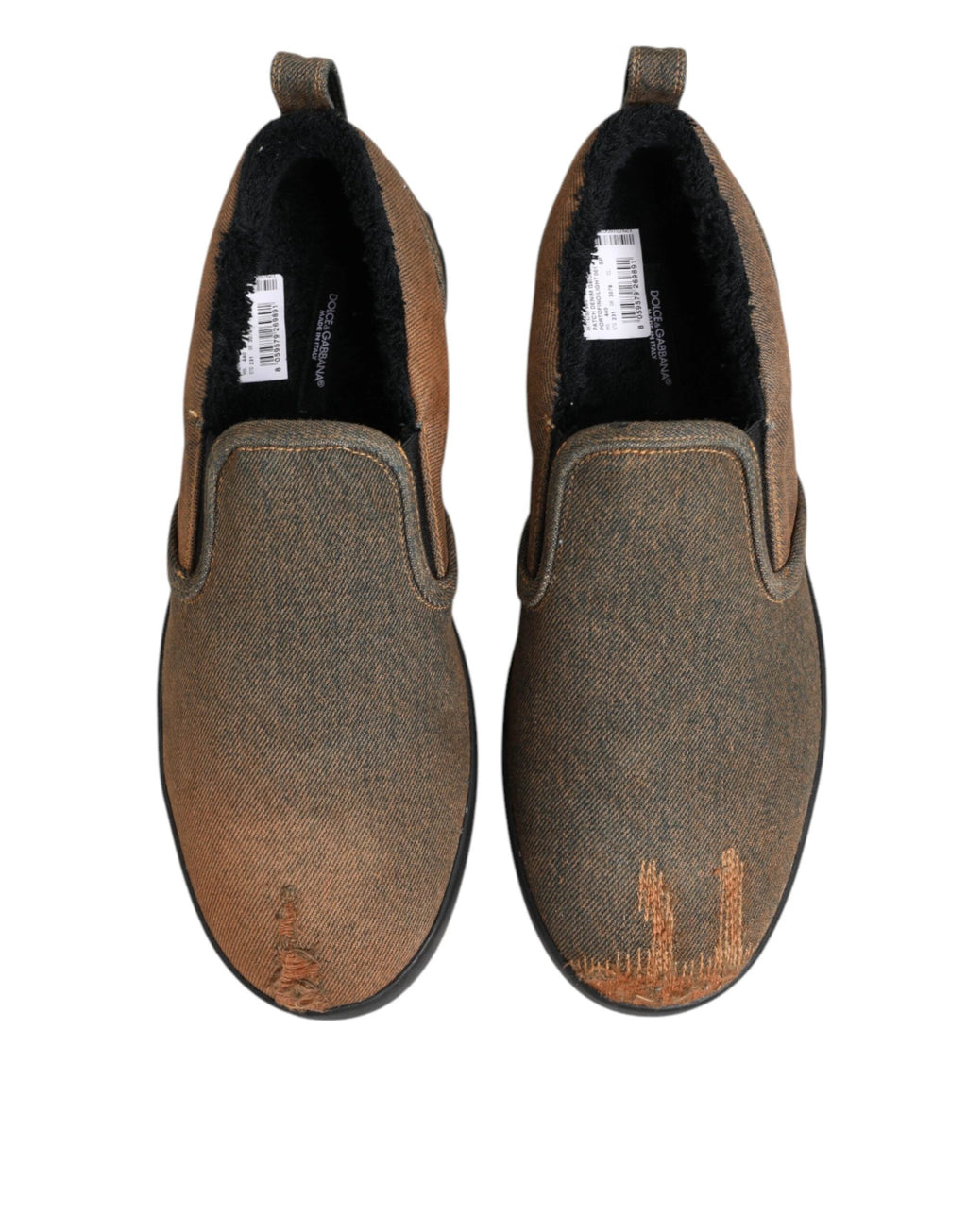 Dolce & Gabbana Brown Cotton Low Top Slip On Sneakers Shoes by Dolce & Gabbana