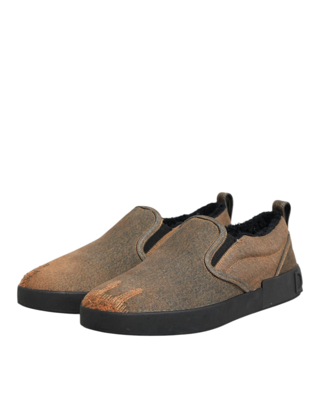 Dolce & Gabbana Brown Cotton Low Top Slip On Sneakers Shoes by Dolce & Gabbana