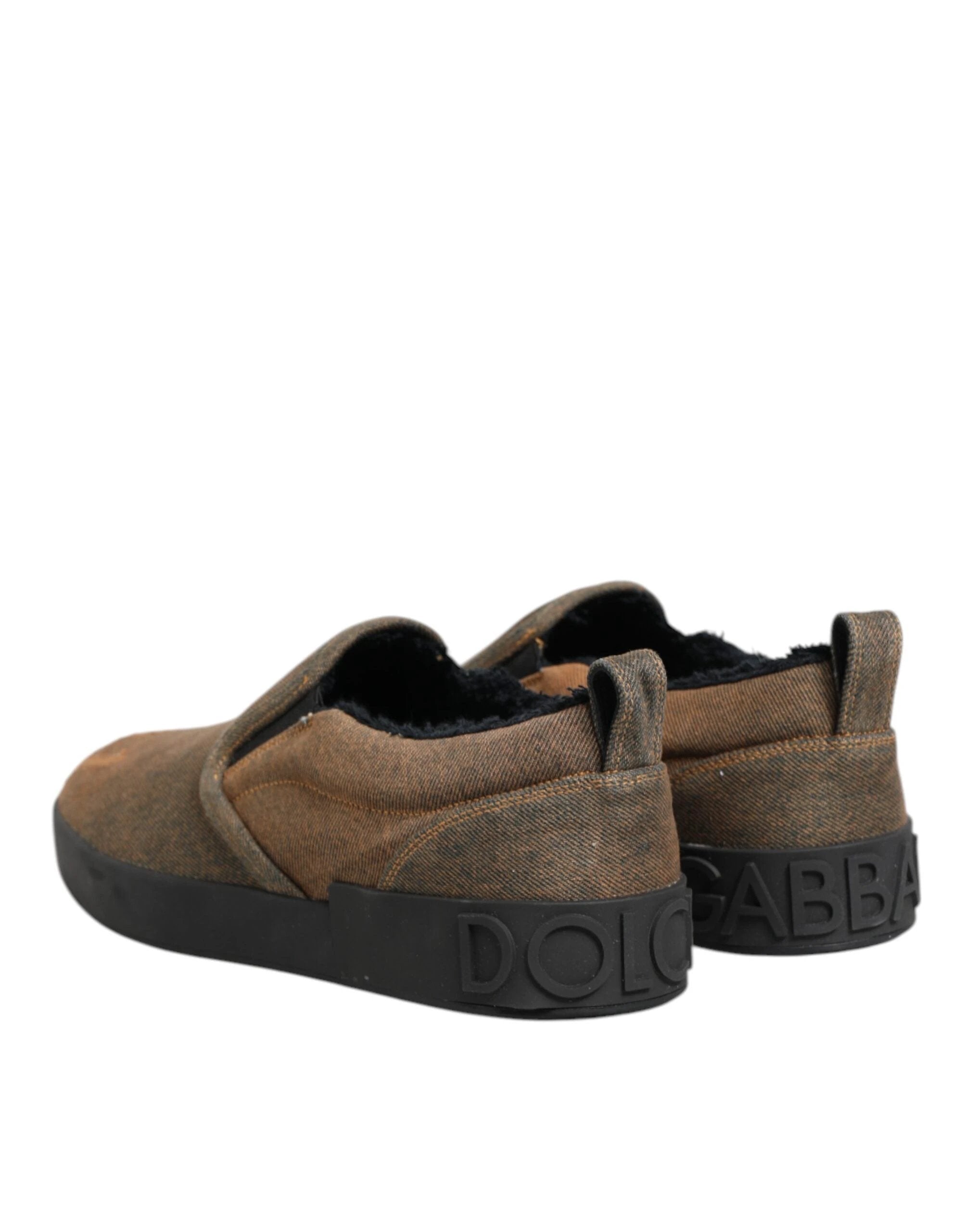 Dolce & Gabbana Brown Cotton Low Top Slip On Sneakers Shoes by Dolce & Gabbana