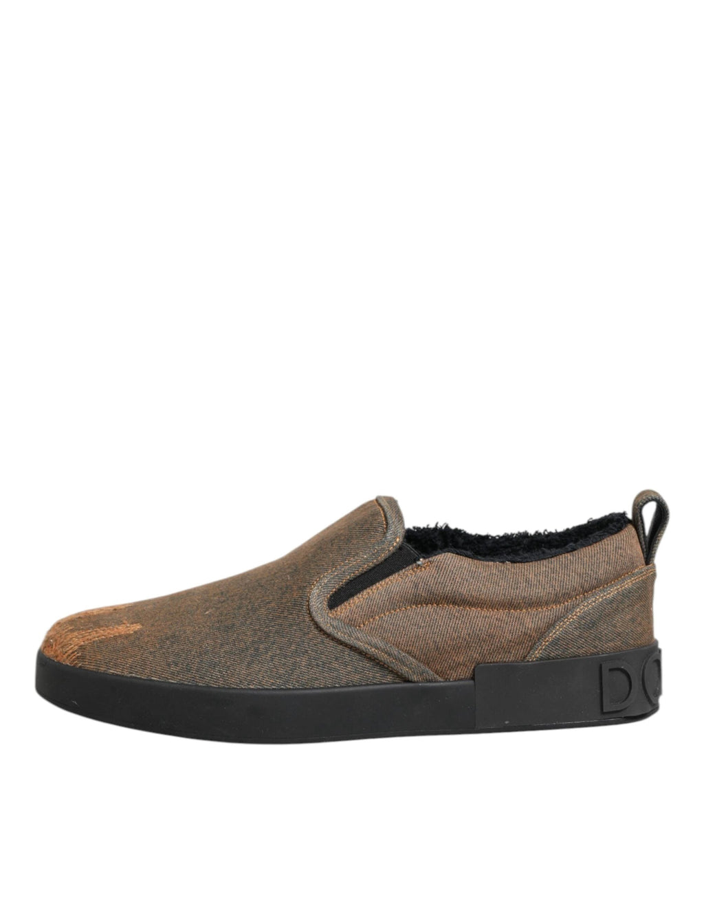 Dolce & Gabbana Brown Cotton Low Top Slip On Sneakers Shoes by Dolce & Gabbana