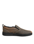 Dolce & Gabbana Brown Cotton Low Top Slip On Sneakers Shoes by Dolce & Gabbana