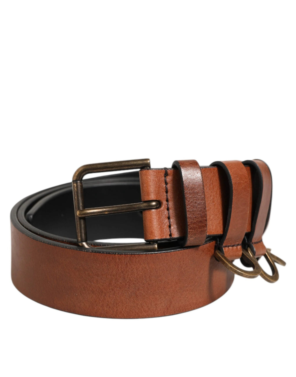 Dolce & Gabbana Brown Classic Gold Metal Logo Buckle Men Belt by Dolce & Gabbana