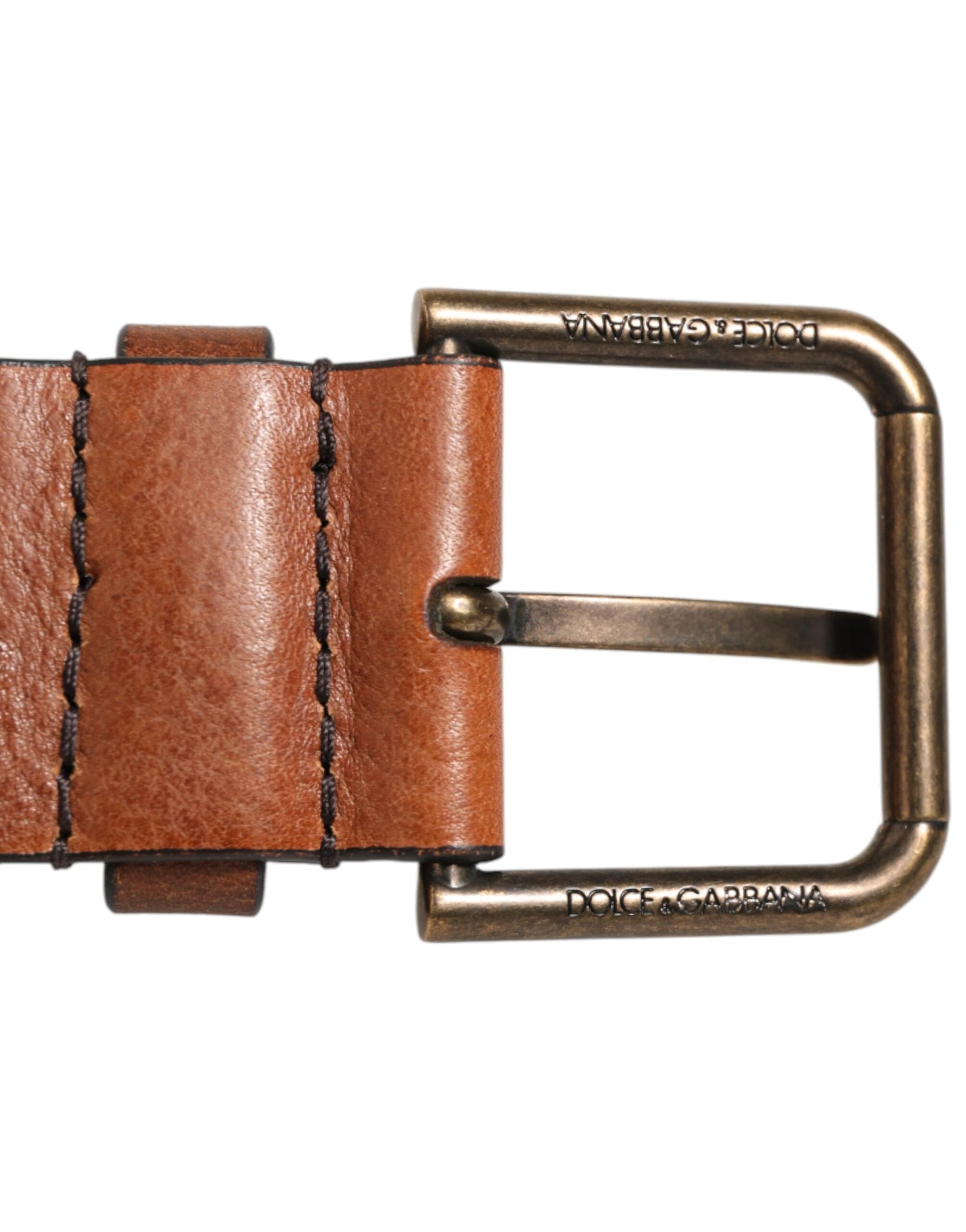 Dolce & Gabbana Brown Classic Gold Metal Logo Buckle Men Belt by Dolce & Gabbana