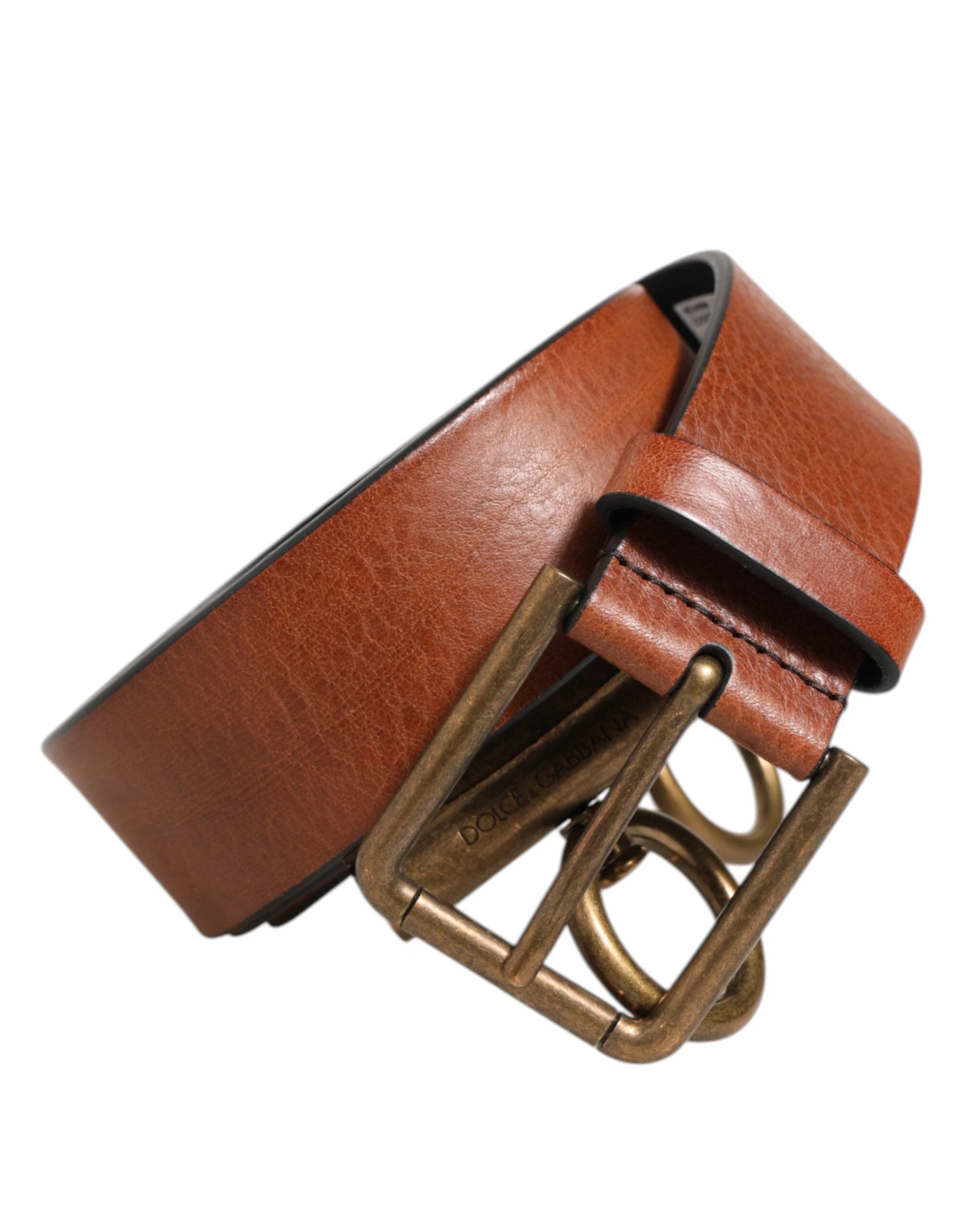 Dolce & Gabbana Brown Leather Side Rings Brass Buckle Belt by Dolce & Gabbana