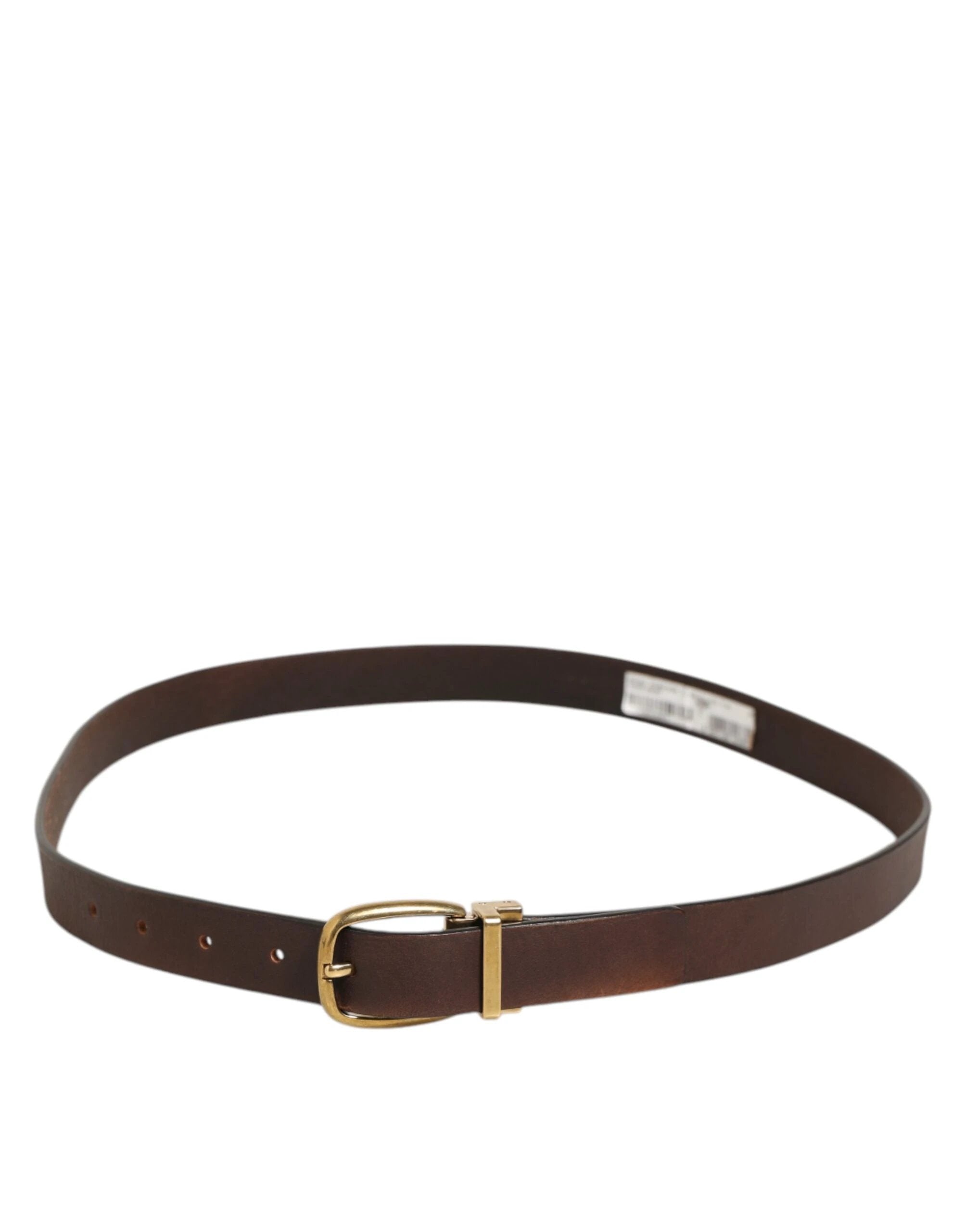 Dolce & Gabbana Brown Classic Gold Metal Logo Buckle Men Belt by Dolce & Gabbana