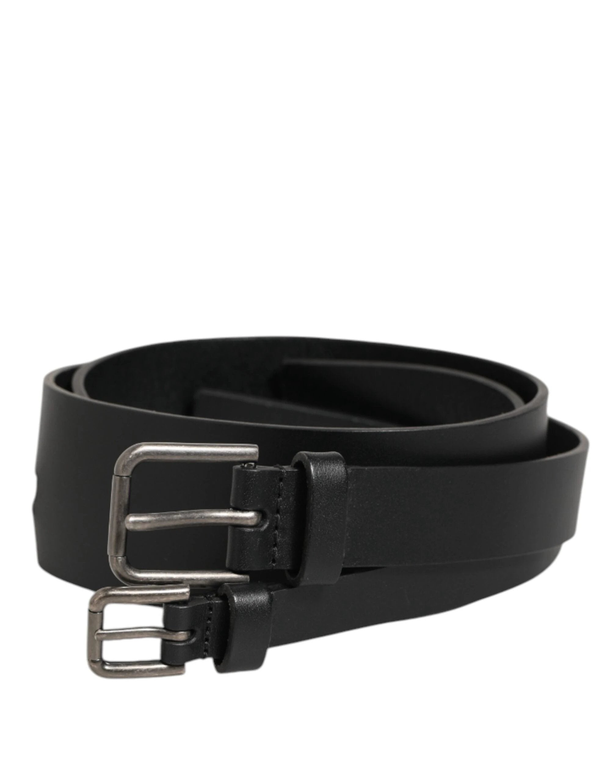 Dolce & Gabbana Black Double Strap Leather Buckle Men Belt by Dolce & Gabbana