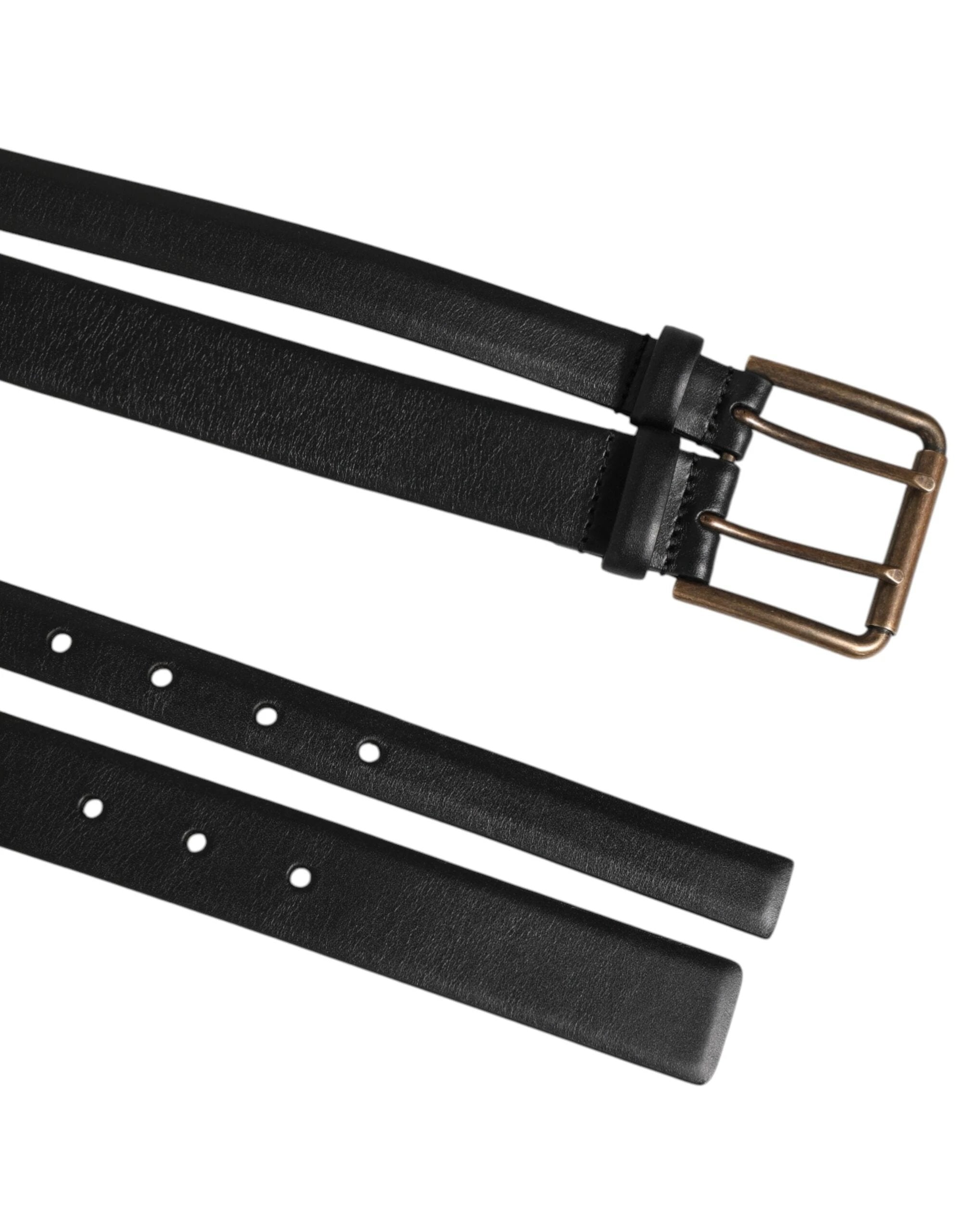 Dolce & Gabbana Black Double Strap Leather Brass Buckle Belt by Dolce & Gabbana