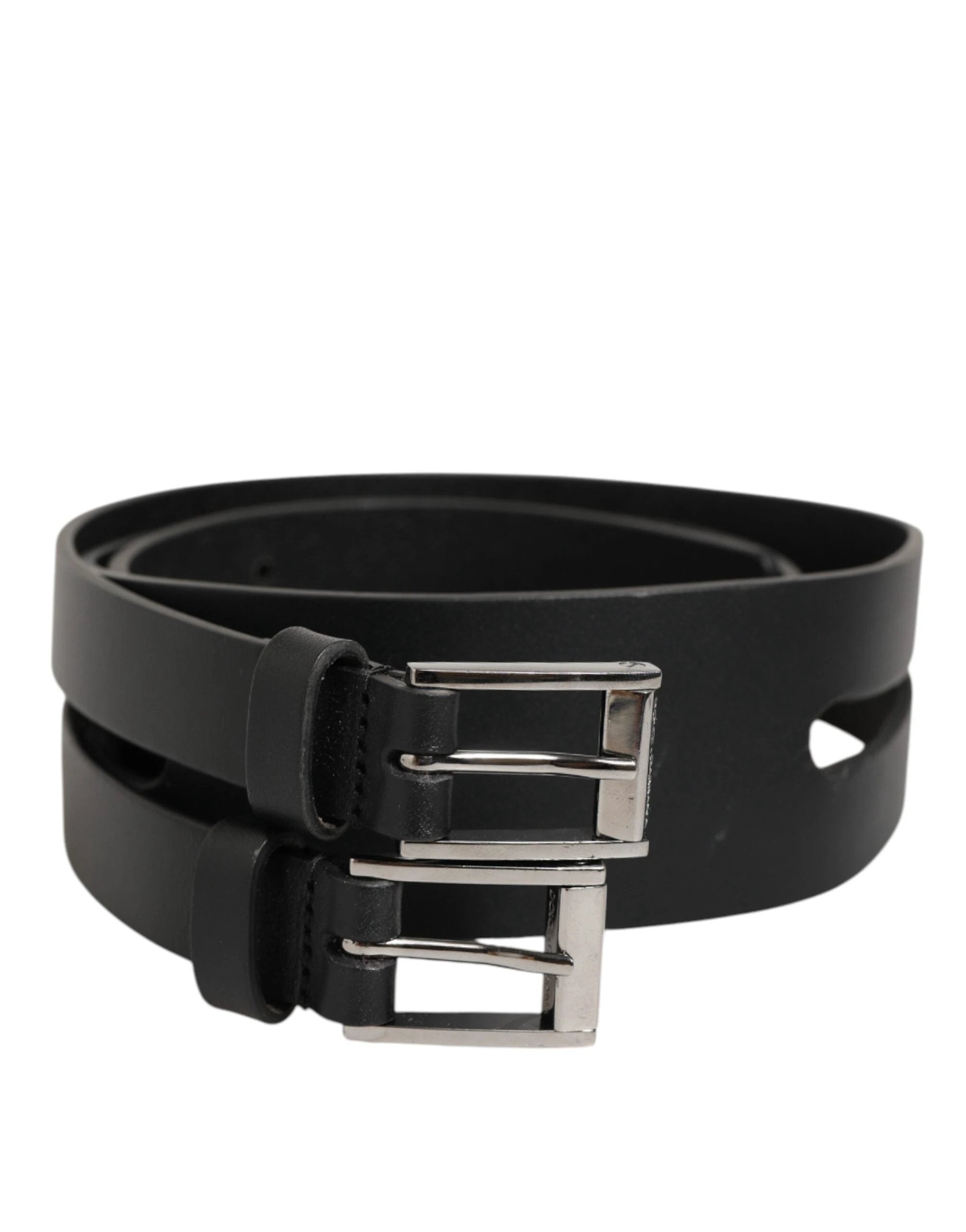 Dolce & Gabbana Black Double Strap Leather Silver Buckle Belt by Dolce & Gabbana