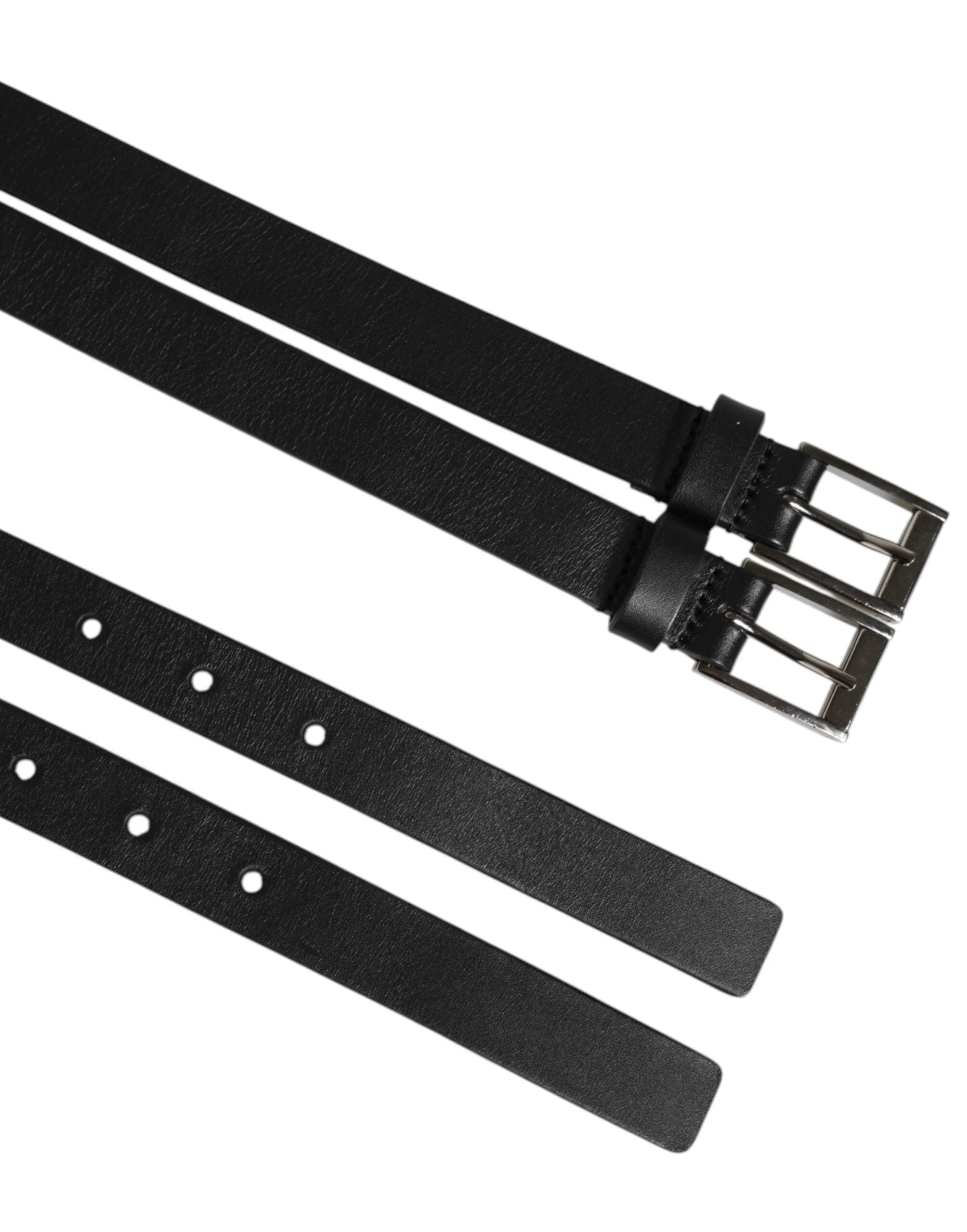 Dolce & Gabbana Black Double Strap Leather Silver Buckle Belt by Dolce & Gabbana