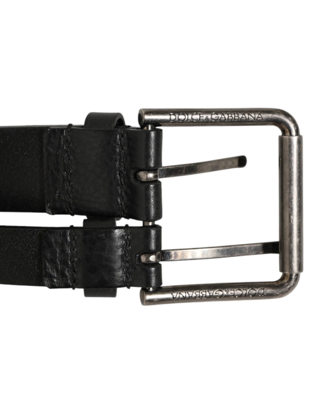 Dolce & Gabbana Black Double Strap Leather Silver Buckle Belt by Dolce & Gabbana
