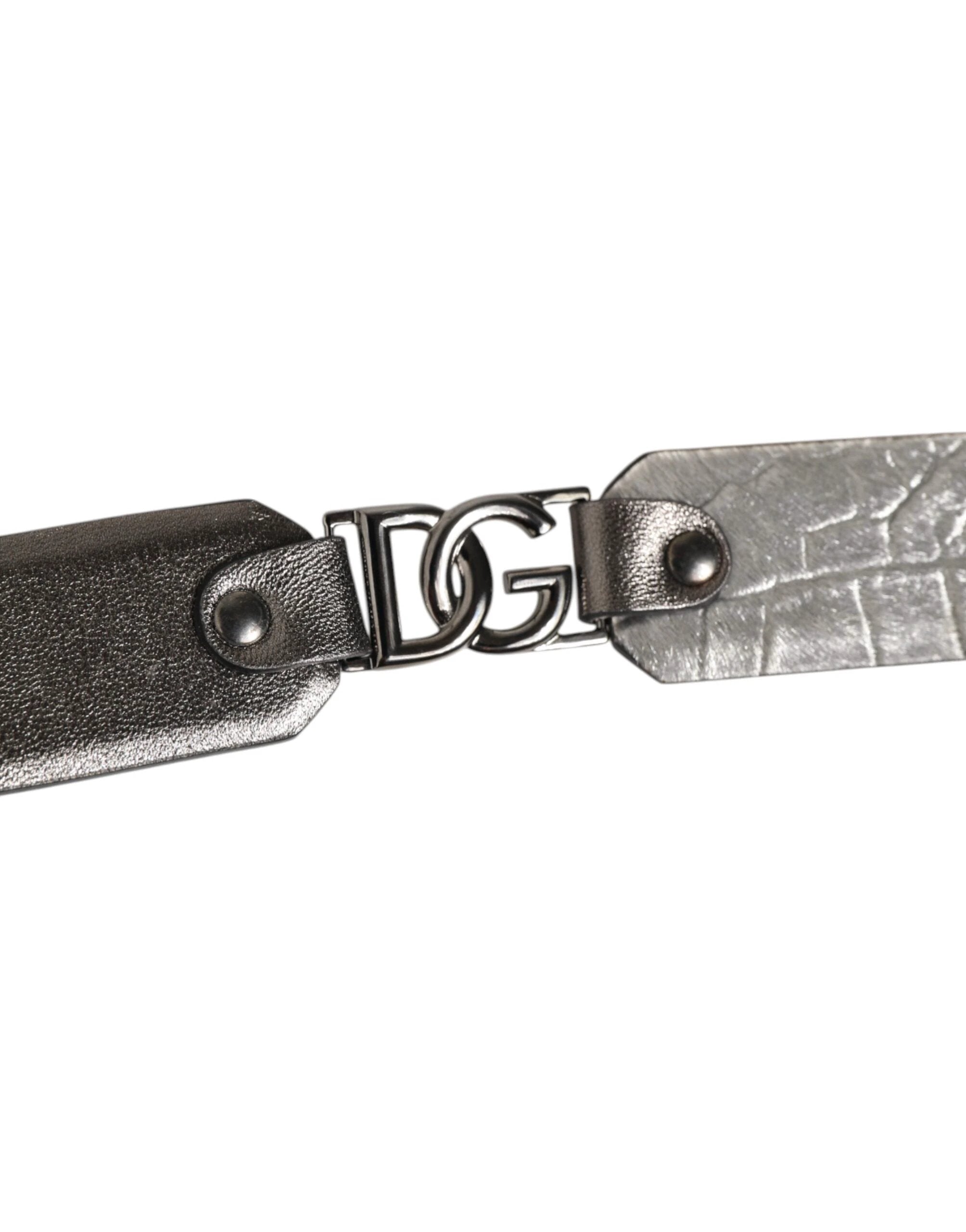Dolce & Gabbana Black Silver Pebbled Texture Leather Buckle Men Belt by Dolce & Gabbana