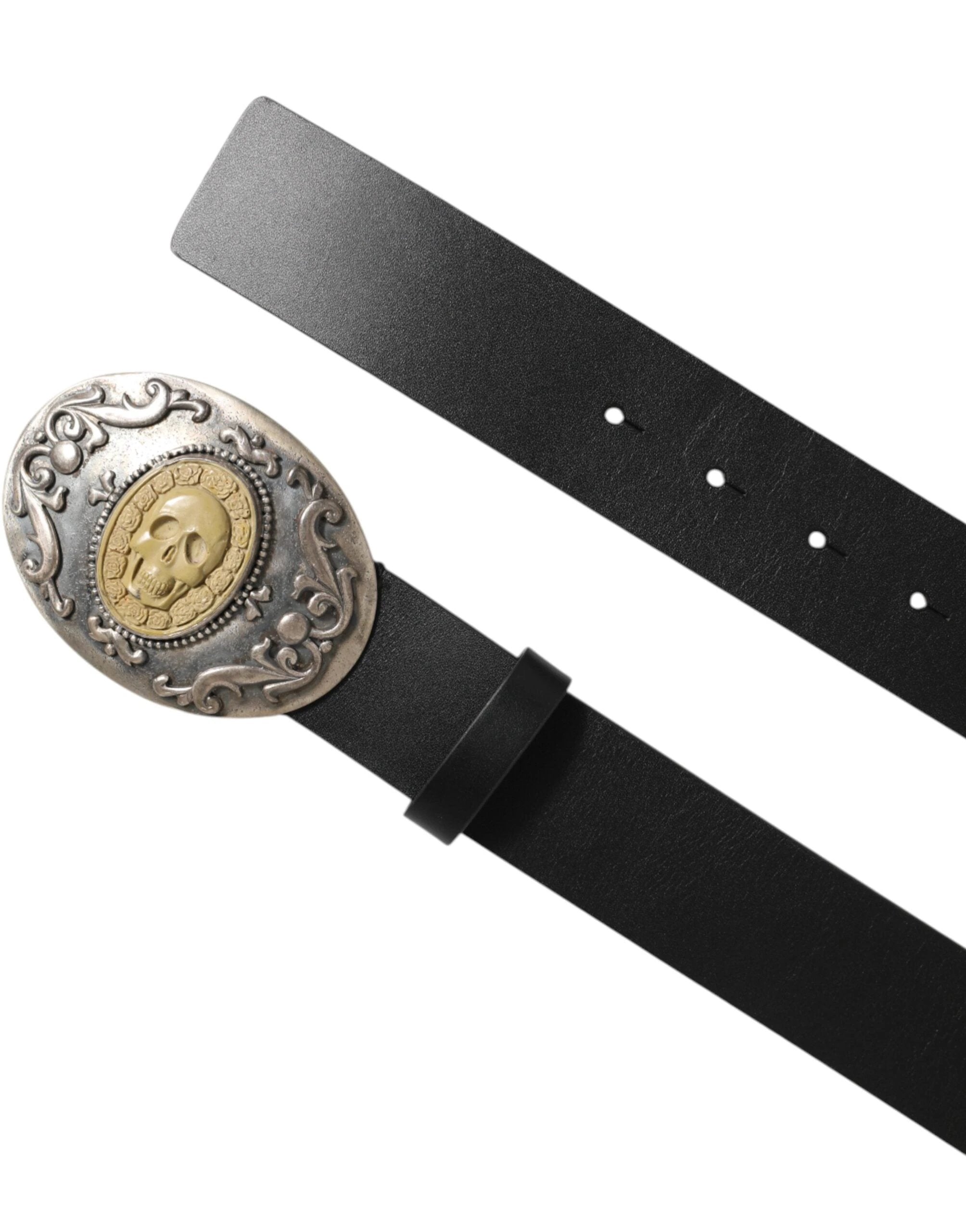 Dolce & Gabbana Black Leather Ornate Metal Buckle Men Belt by Dolce & Gabbana