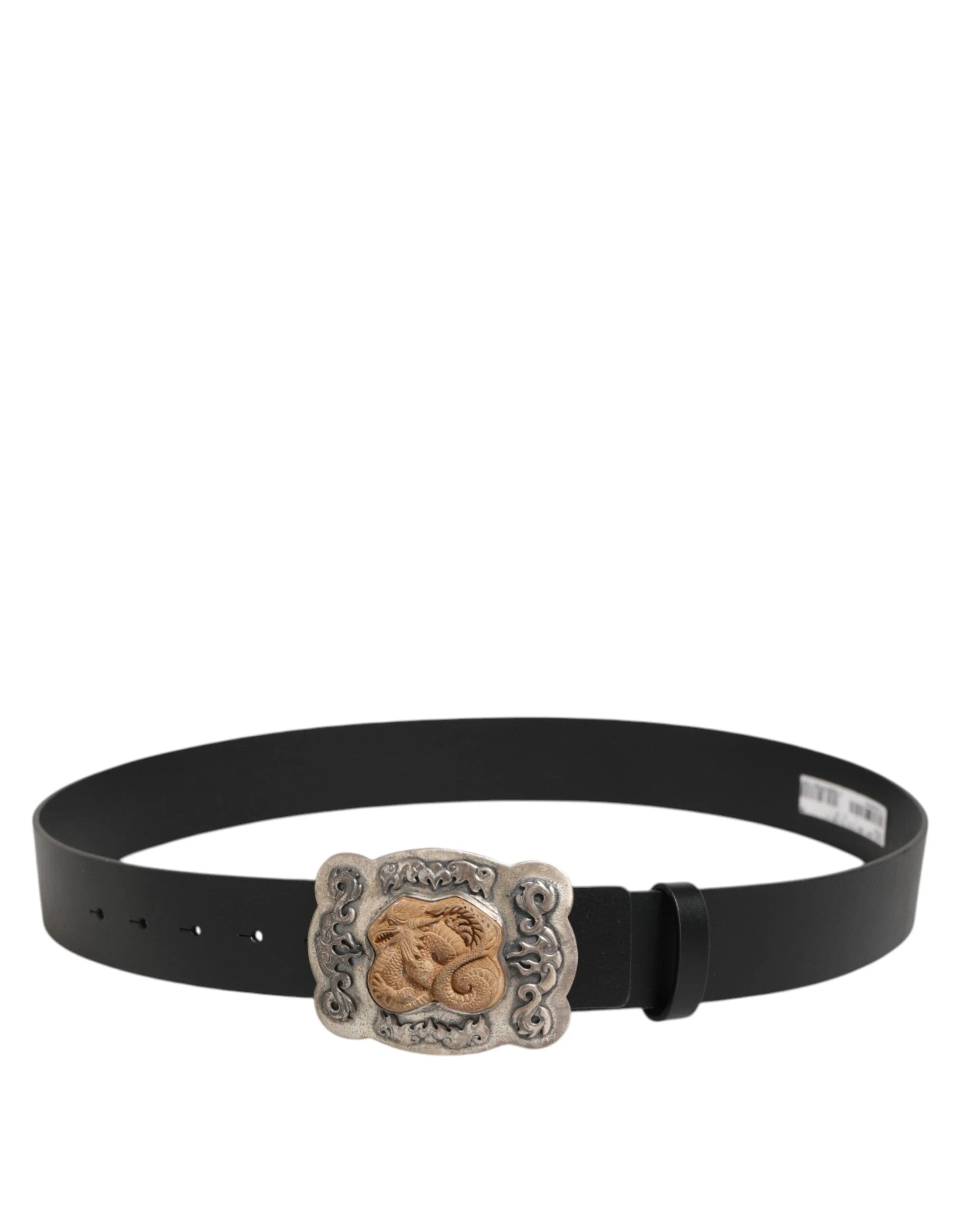 Dolce & Gabbana Black Leather Gothic Dragon Metal Buckle Belt by Dolce & Gabbana