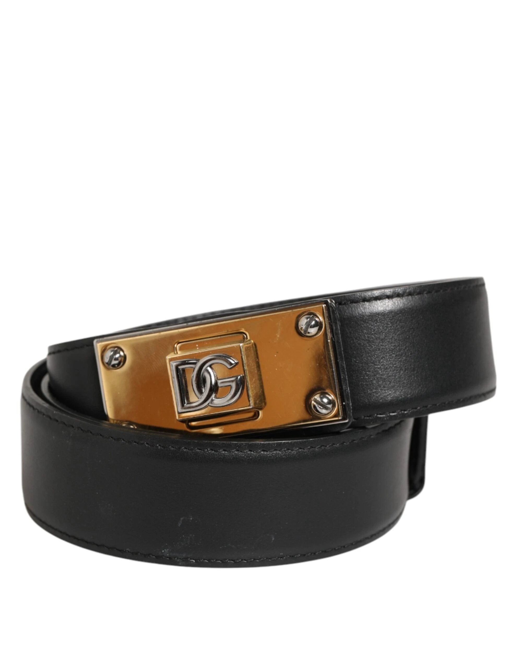 Dolce & Gabbana Black Leather Classic Metal Logo Buckle Belt by Dolce & Gabbana