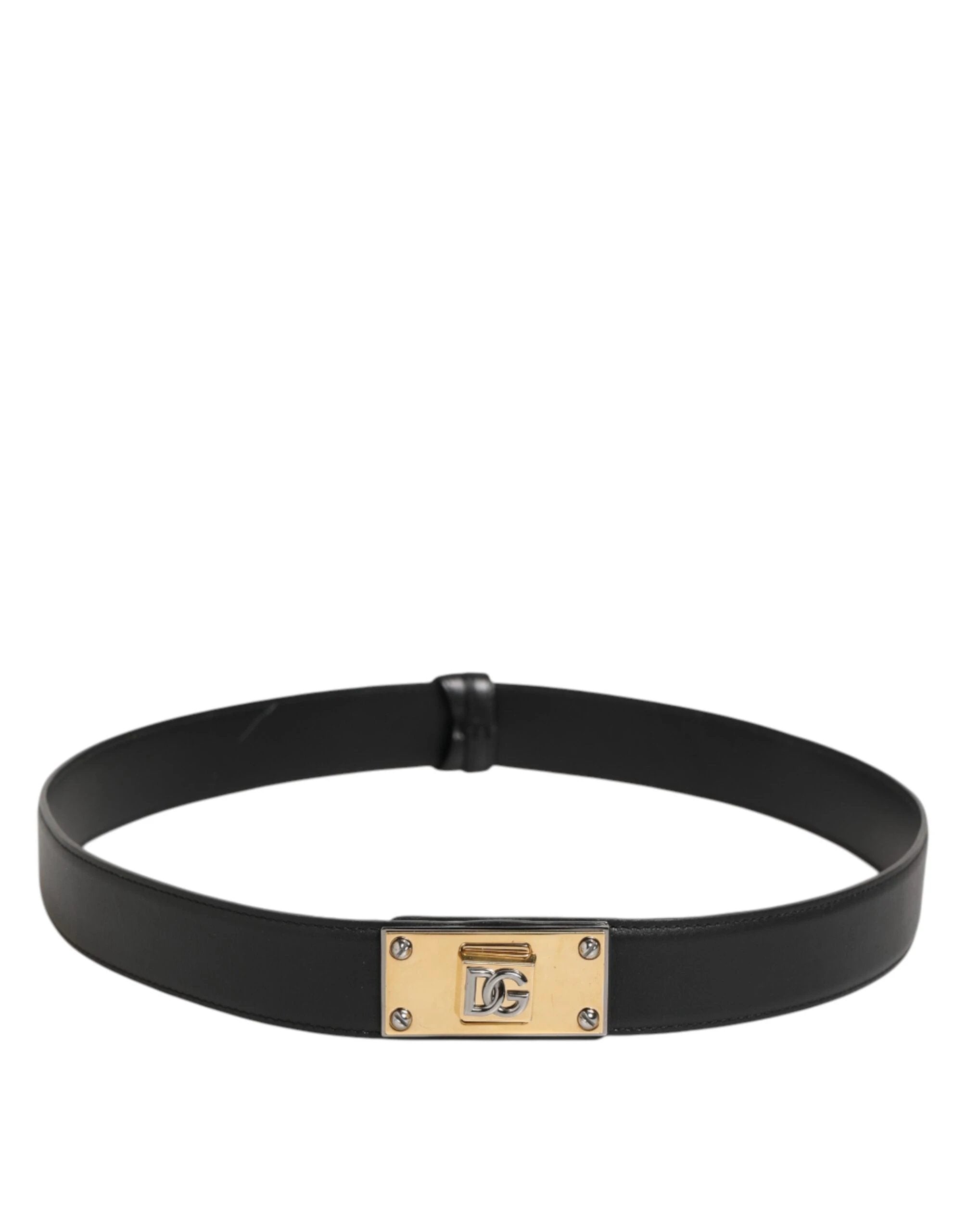 Dolce & Gabbana Black Leather Classic Metal Logo Buckle Belt by Dolce & Gabbana