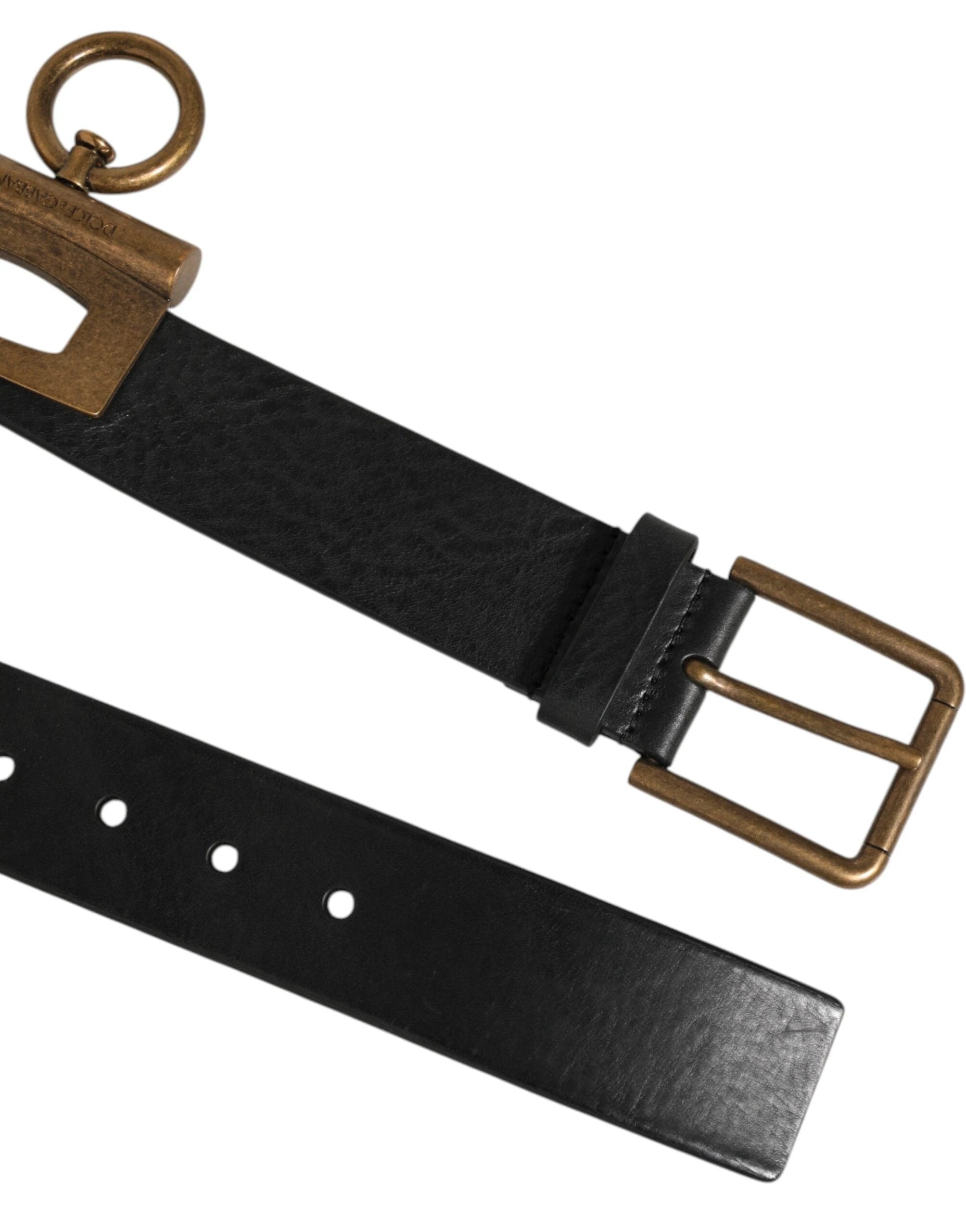 Dolce & Gabbana Black Leather Side Rings Brass Buckle Belt by Dolce & Gabbana