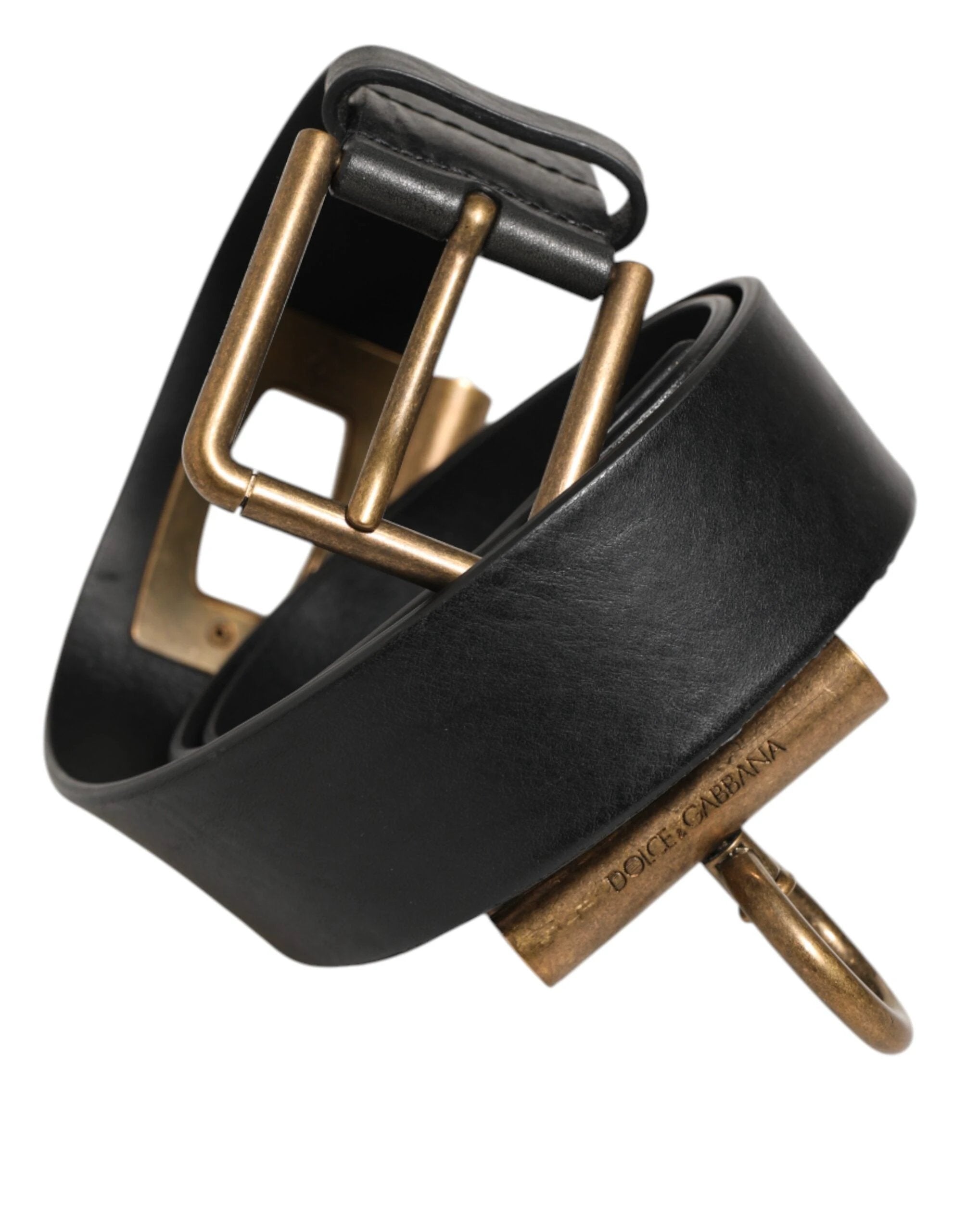 Dolce & Gabbana Black Leather Side Rings Brass Buckle Belt by Dolce & Gabbana