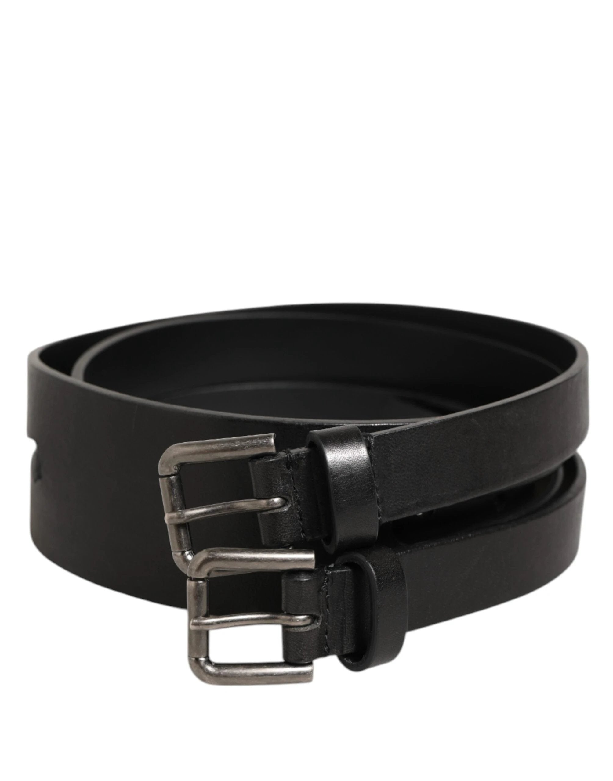 Dolce & Gabbana Black Double Strap Leather Silver Buckle Belt by Dolce & Gabbana