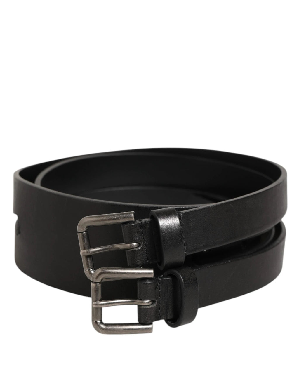 Dolce & Gabbana Black Double Strap Leather Silver Buckle Belt by Dolce & Gabbana