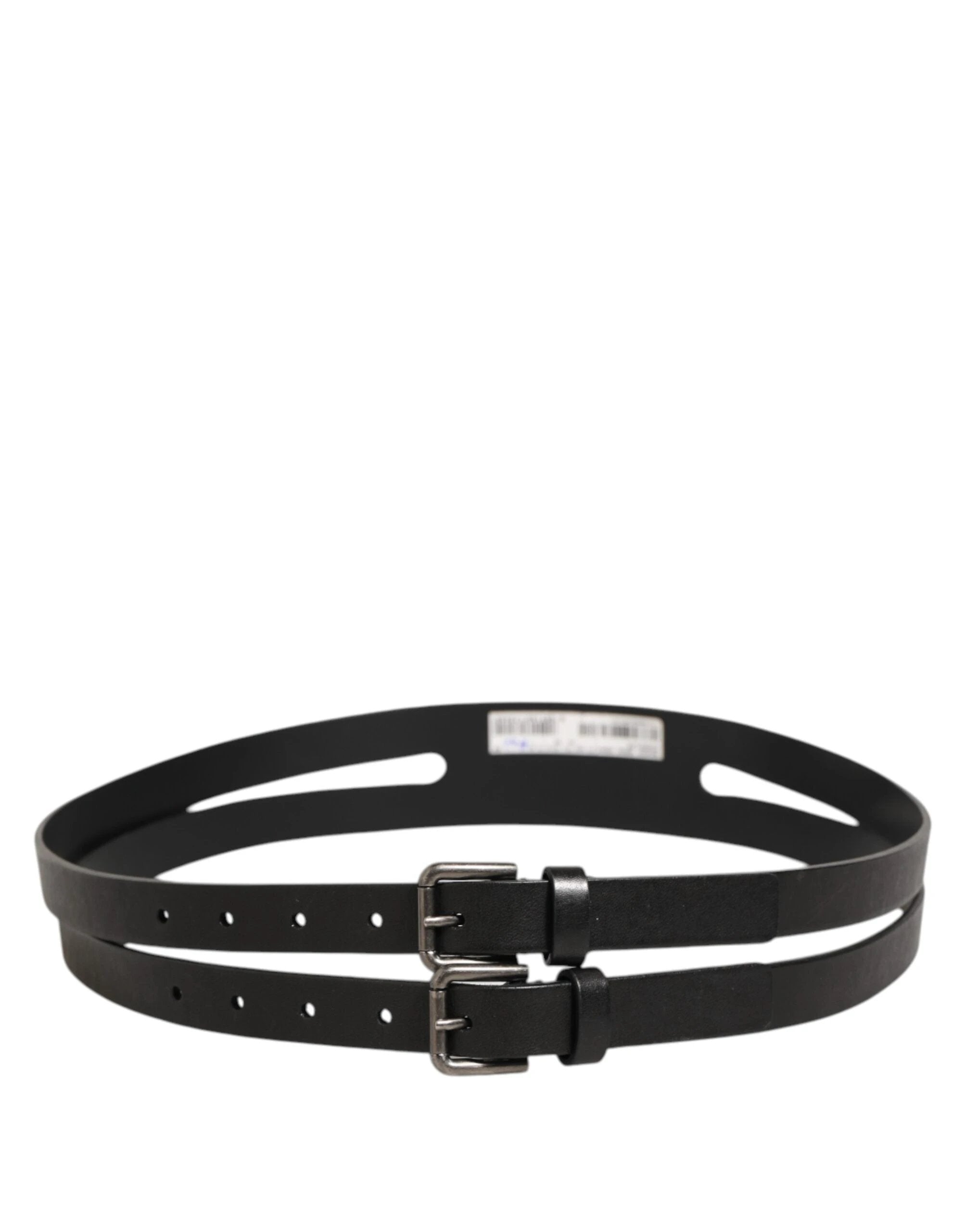 Dolce & Gabbana Black Double Strap Leather Silver Buckle Belt by Dolce & Gabbana