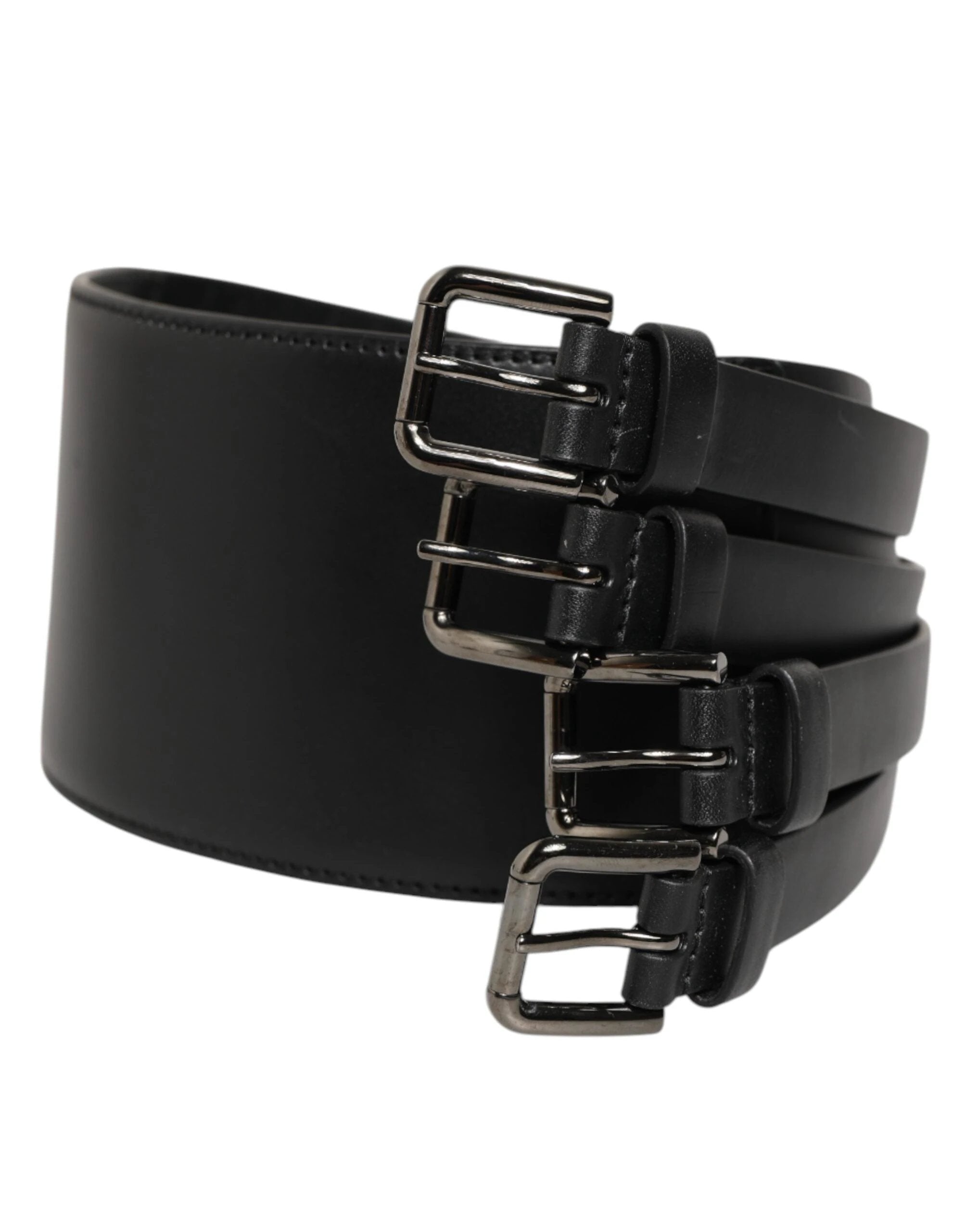 Dolce & Gabbana Black Leather 4-Strap Metal Multi-Buckle Belt by Dolce & Gabbana