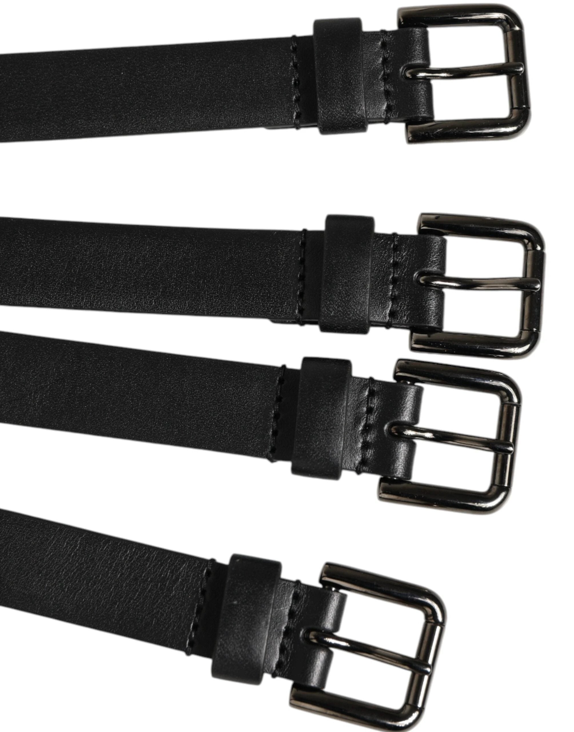 Dolce & Gabbana Black Leather 4-Strap Metal Multi-Buckle Belt by Dolce & Gabbana