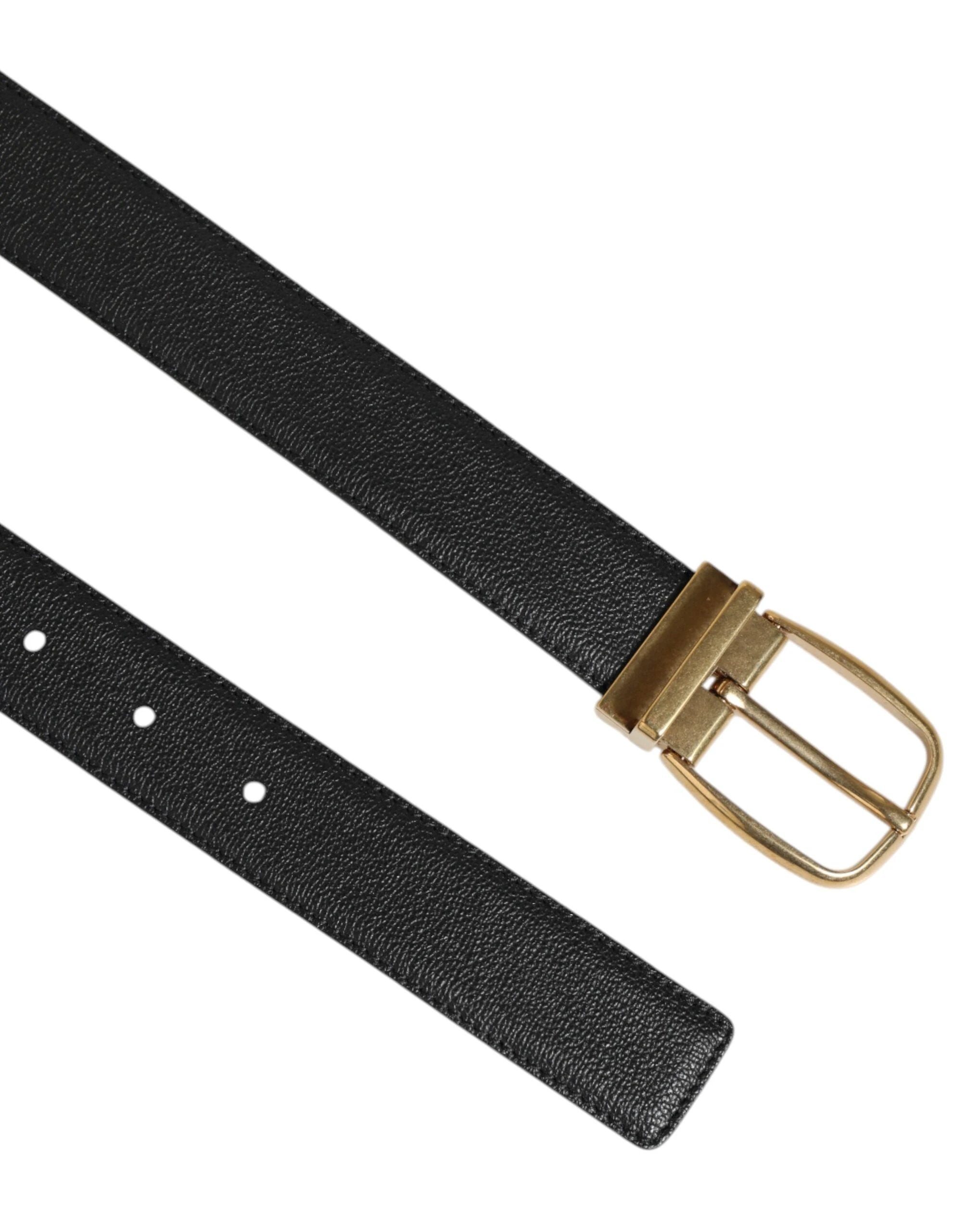 Dolce & Gabbana Black Leather Classic Metal Logo Buckle Belt by Dolce & Gabbana