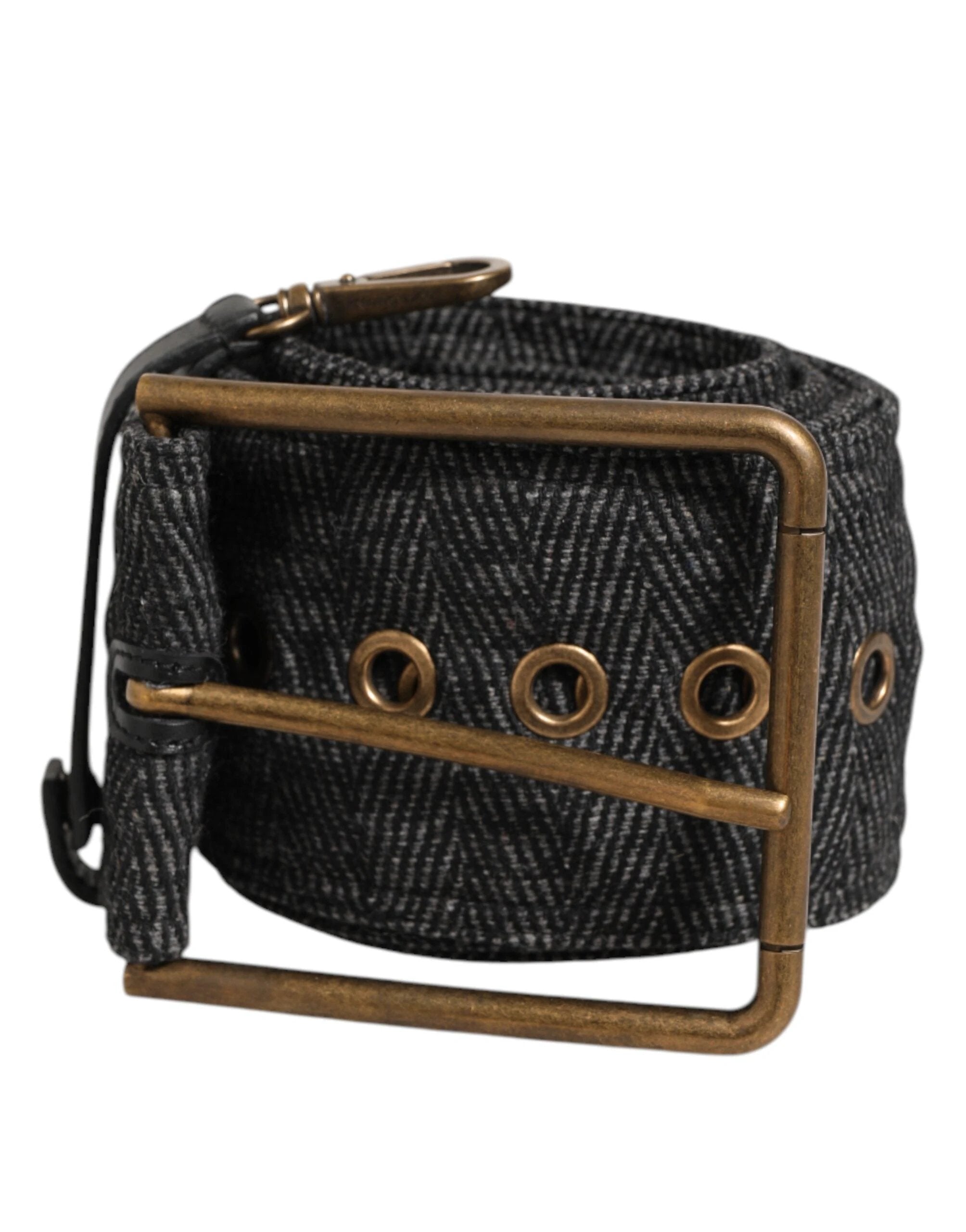 Dolce & Gabbana Grey Fabric Logo Plate Metal Brass Buckle Belt by Dolce & Gabbana