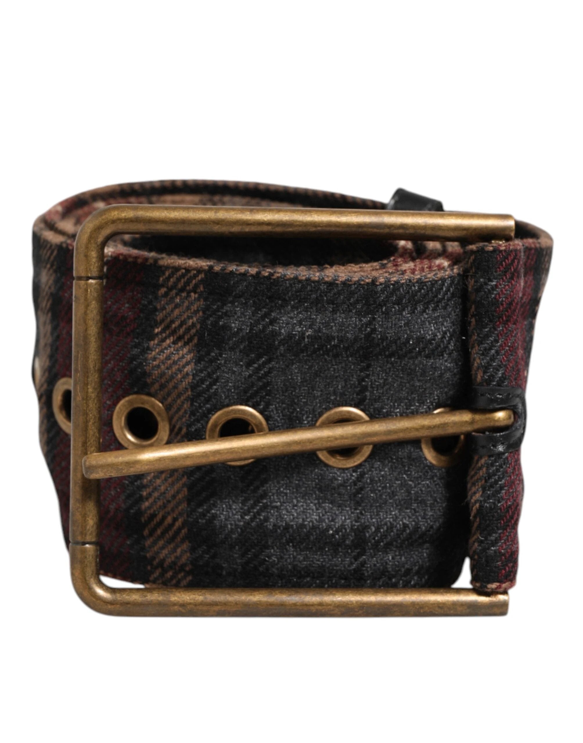 Dolce & Gabbana Plaid Fabric Logo Plate Brass Buckle Belt by Dolce & Gabbana