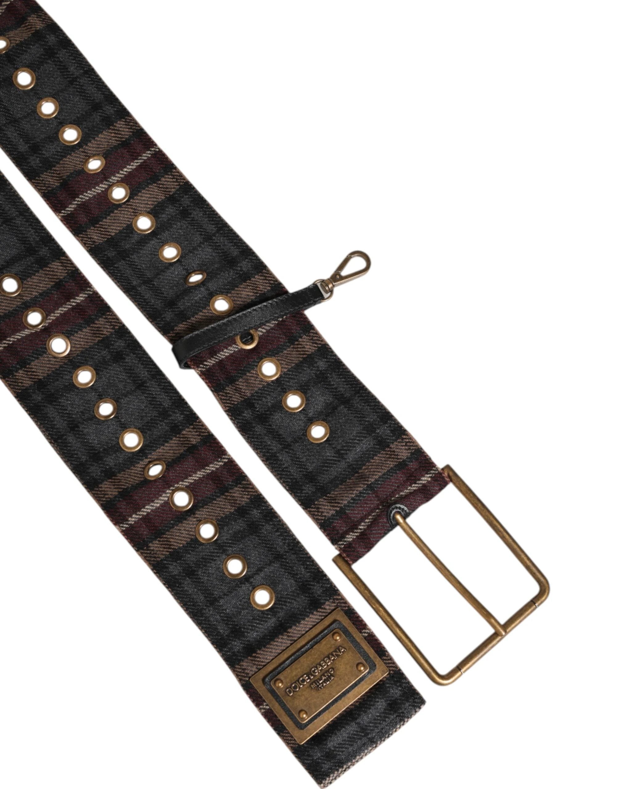 Dolce & Gabbana Plaid Fabric Logo Plate Brass Buckle Belt by Dolce & Gabbana