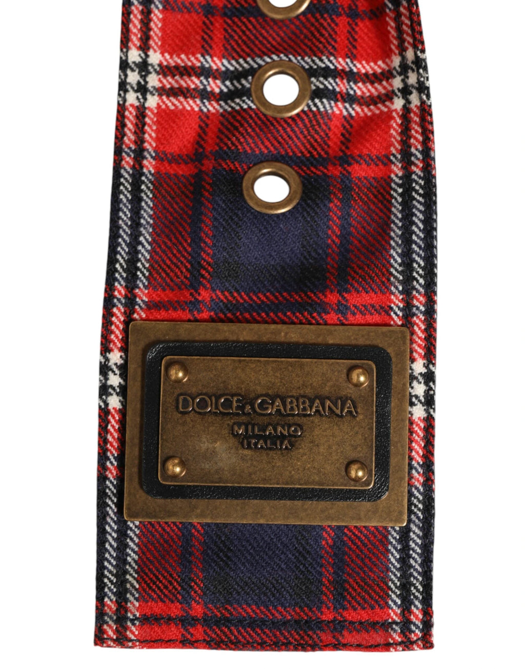 Dolce & Gabbana Red Plaid Fabric Logo Plate Brass Buckle Belt by Dolce & Gabbana
