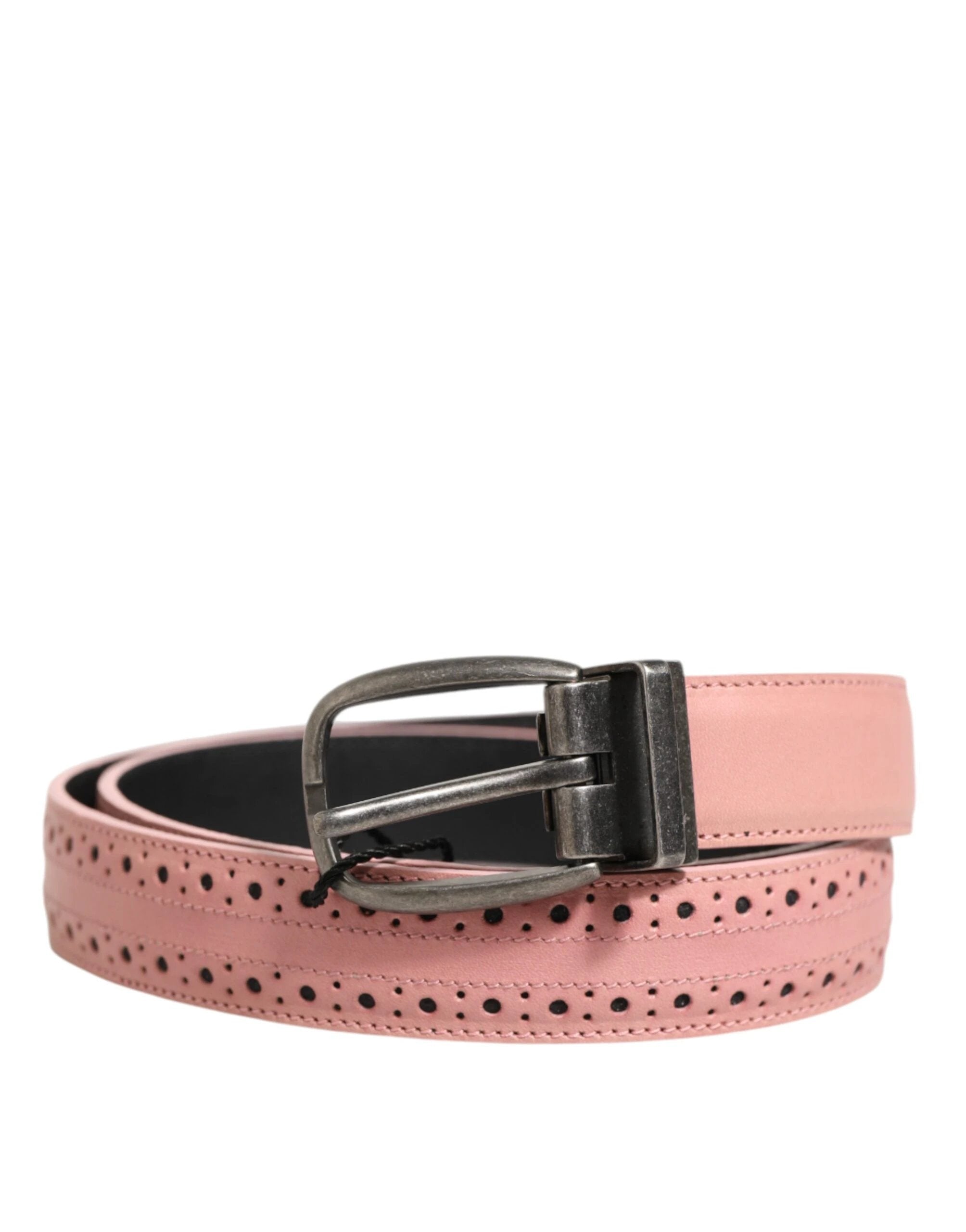 Dolce & Gabbana Pink Leather Perforated Detailing Buckle Belt by Dolce & Gabbana