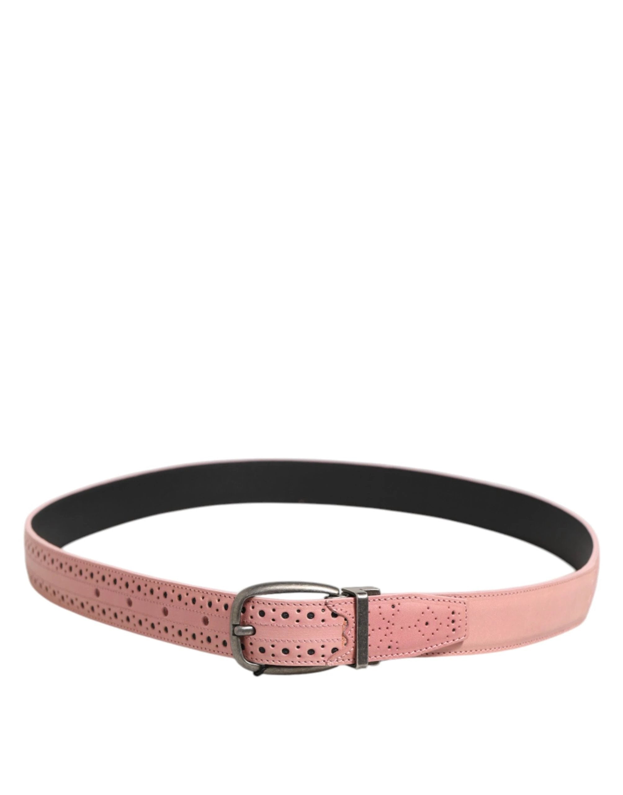 Dolce & Gabbana Pink Leather Perforated Detailing Buckle Belt by Dolce & Gabbana