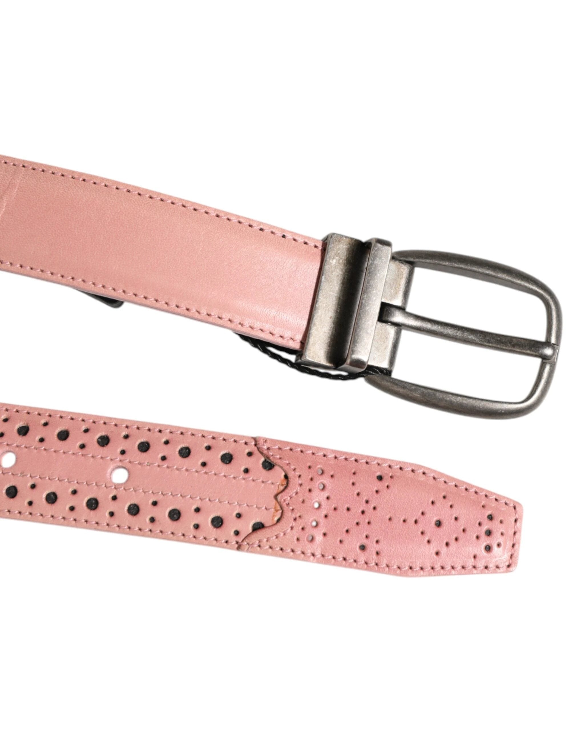 Dolce & Gabbana Pink Leather Perforated Detailing Buckle Belt by Dolce & Gabbana