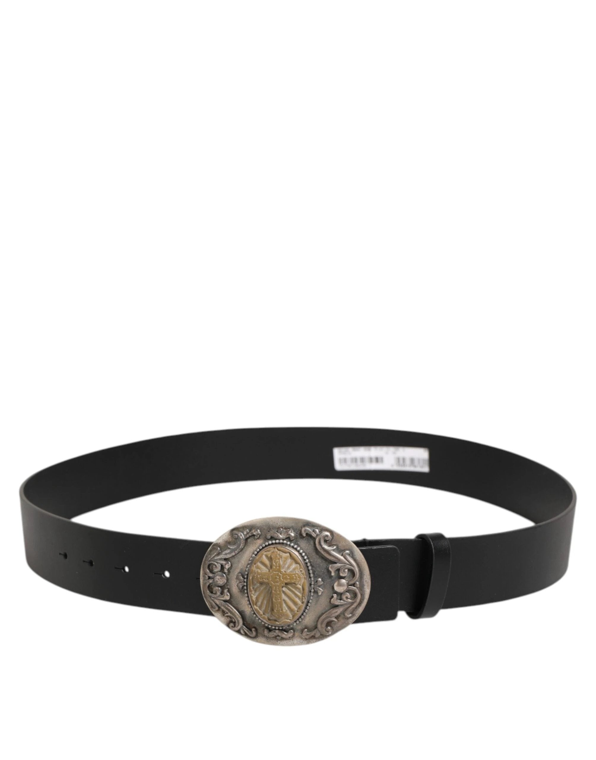 Dolce & Gabbana Black Leather Ornate Metal Buckle Men Belt by Dolce & Gabbana