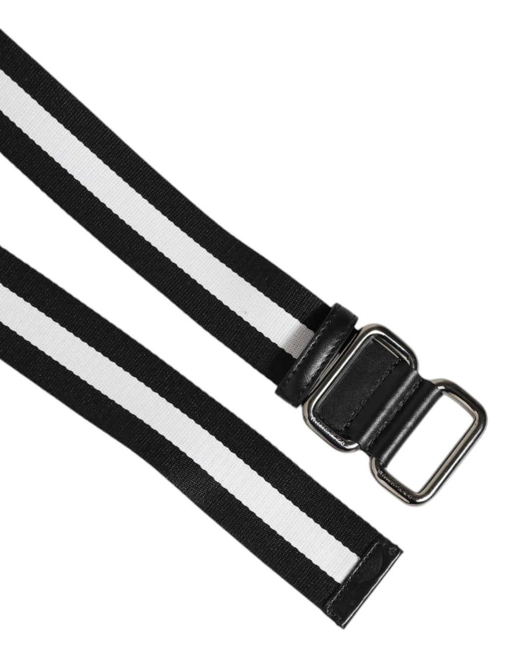 Dolce & Gabbana Black White Striped Metal Buckle Men Belt by Dolce & Gabbana