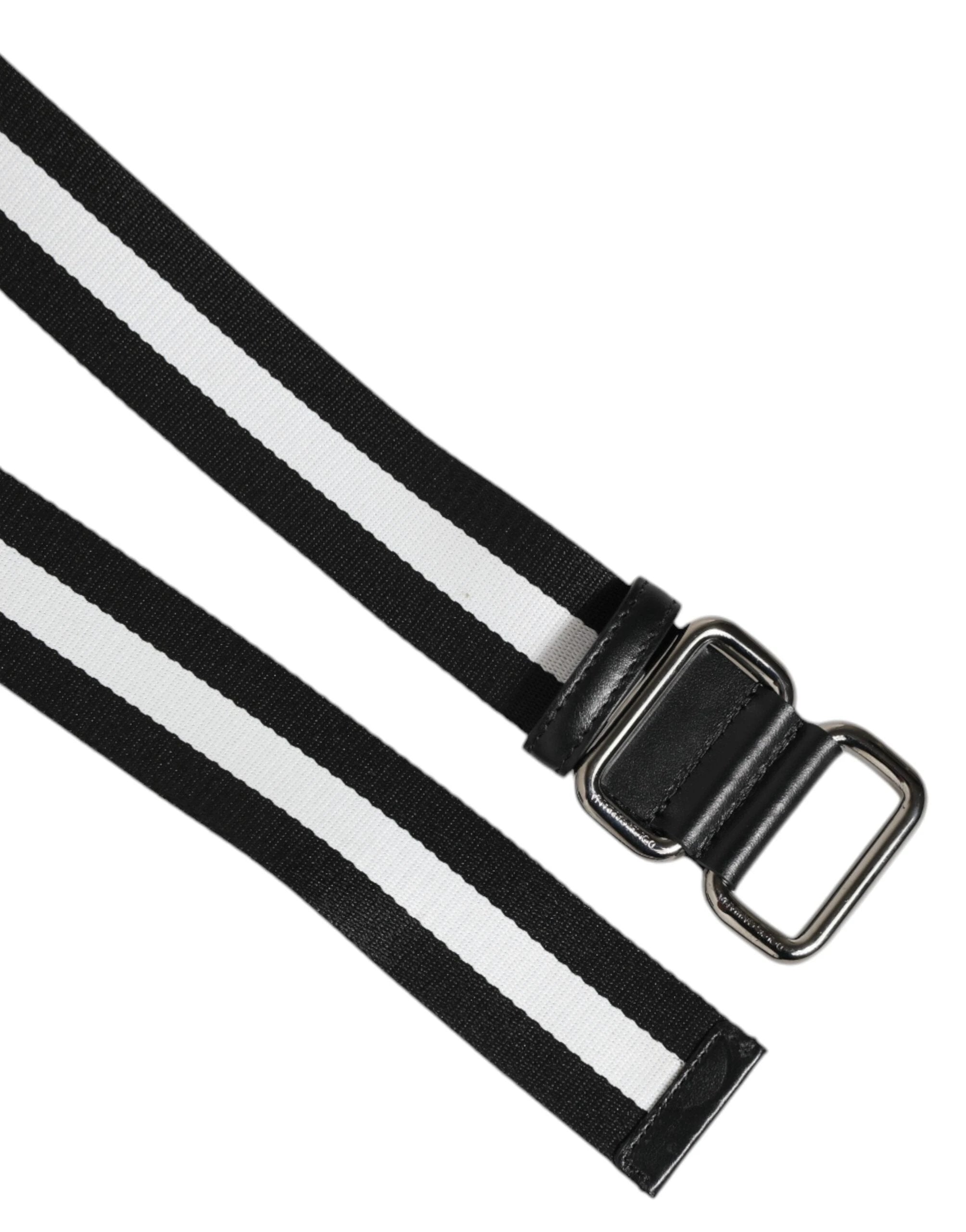 Dolce & Gabbana Black White Striped Metal Buckle Men Belt by Dolce & Gabbana