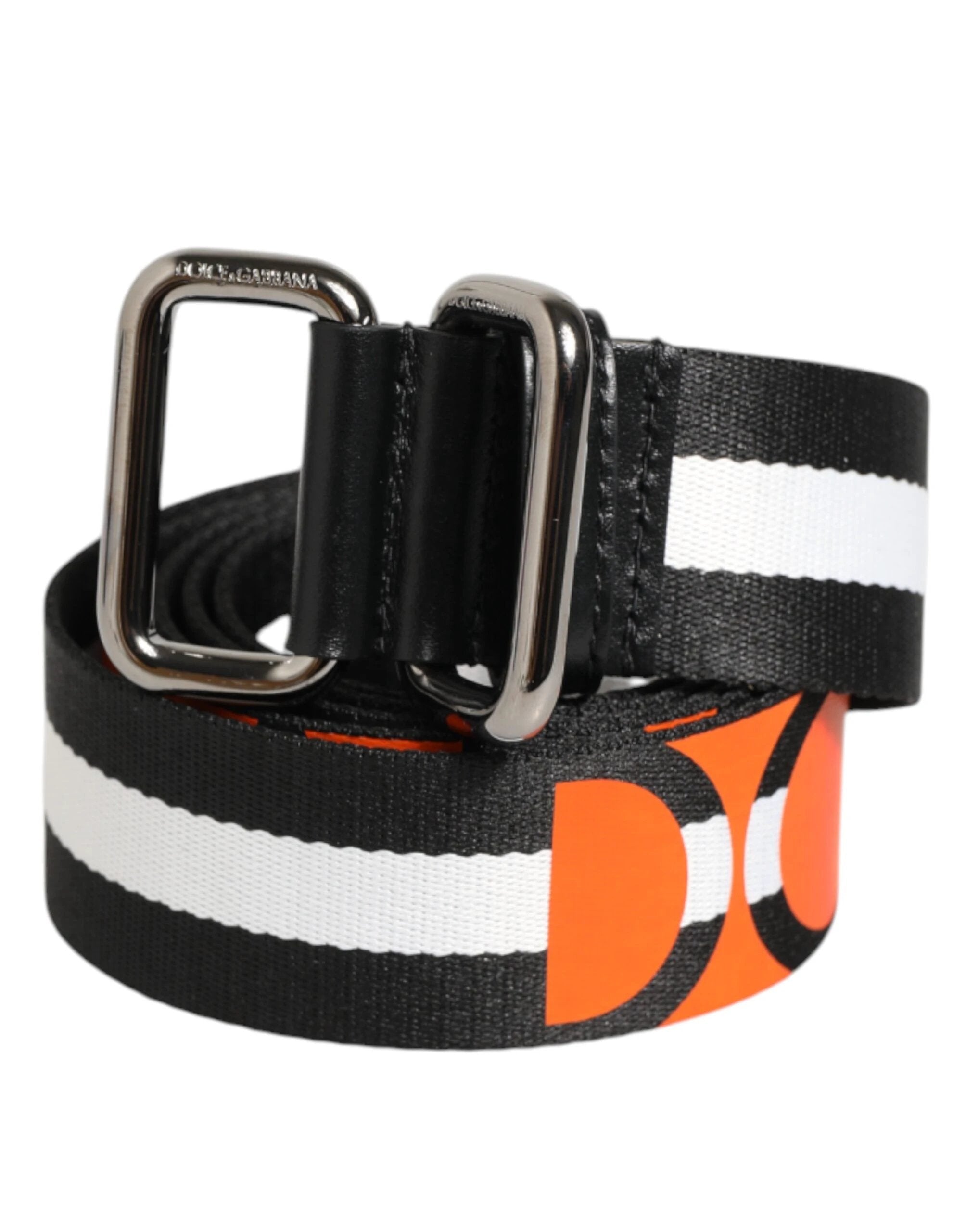 Dolce & Gabbana Black White Striped Logo Metal Buckle Belt by Dolce & Gabbana