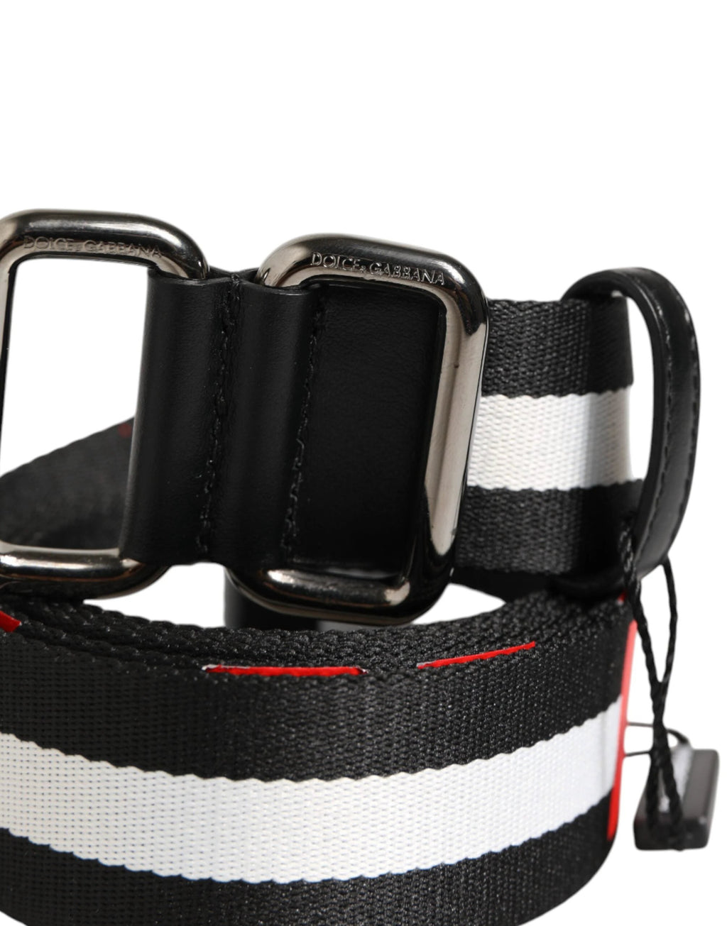 Dolce & Gabbana Black White Striped Logo Metal Buckle Belt by Dolce & Gabbana