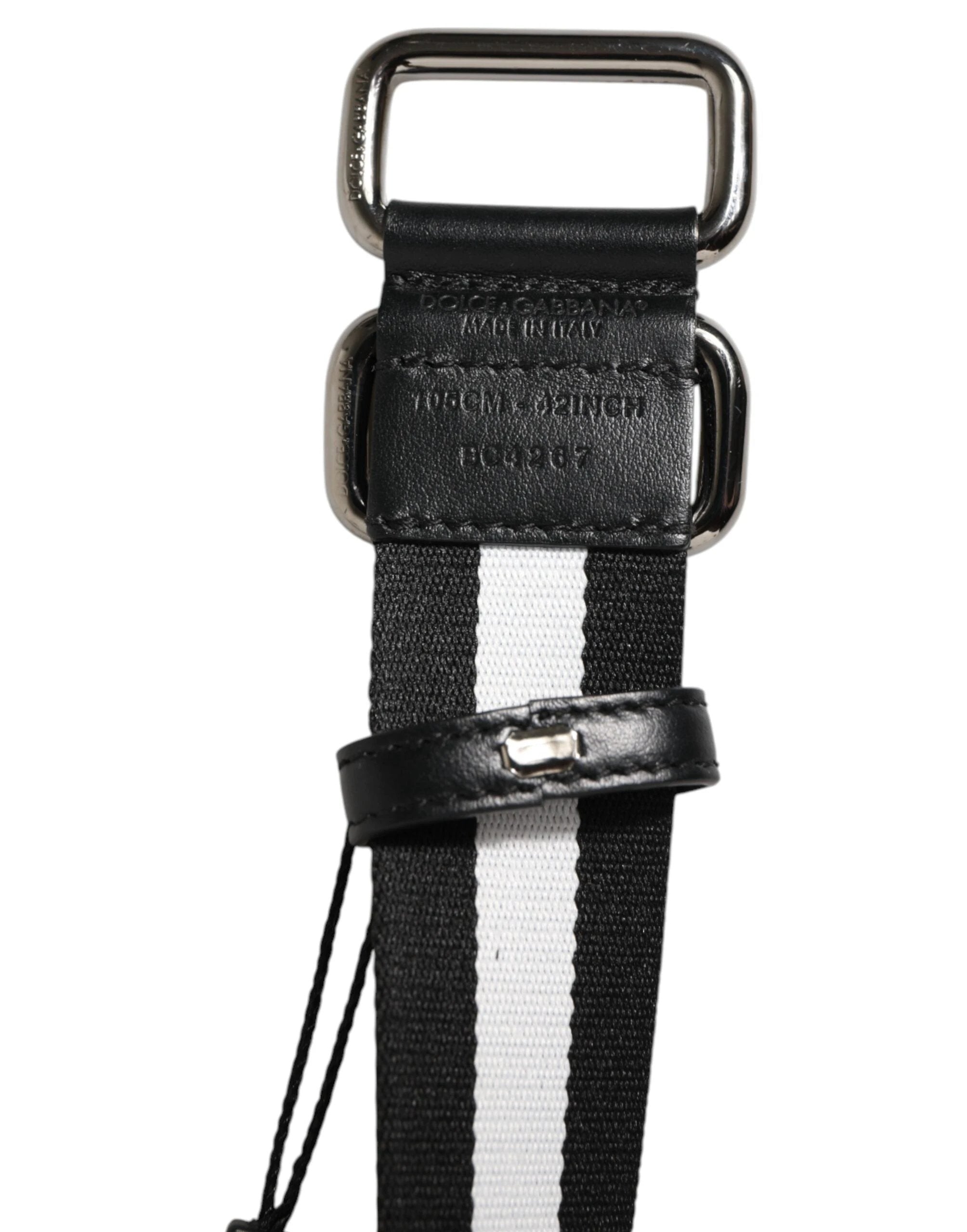 Dolce & Gabbana Black White Striped Logo Metal Buckle Belt by Dolce & Gabbana