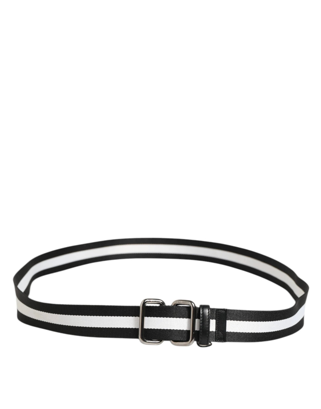 Dolce & Gabbana Black White Striped Logo Metal Buckle Belt by Dolce & Gabbana