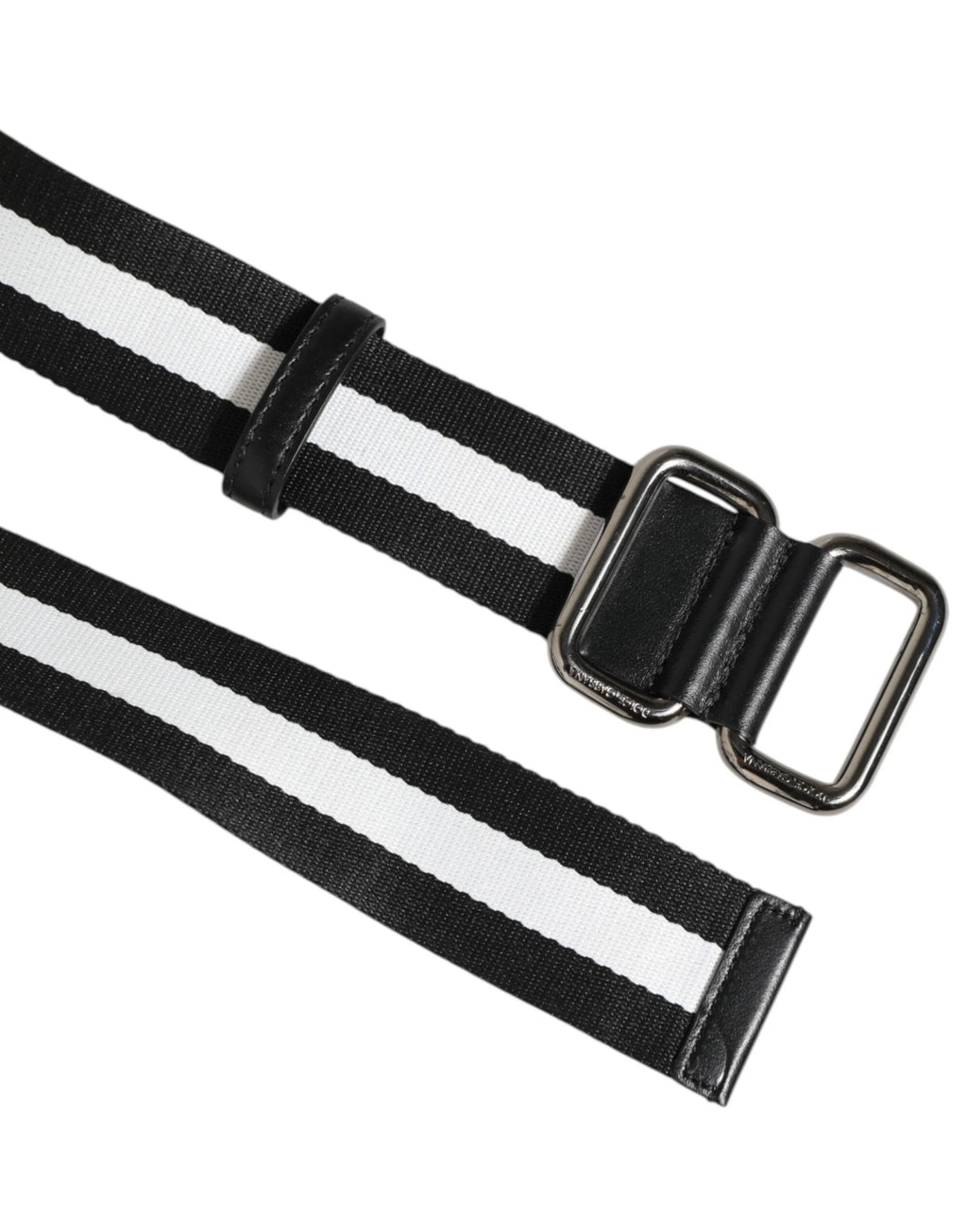 Dolce & Gabbana Black White Striped Logo Metal Buckle Belt by Dolce & Gabbana