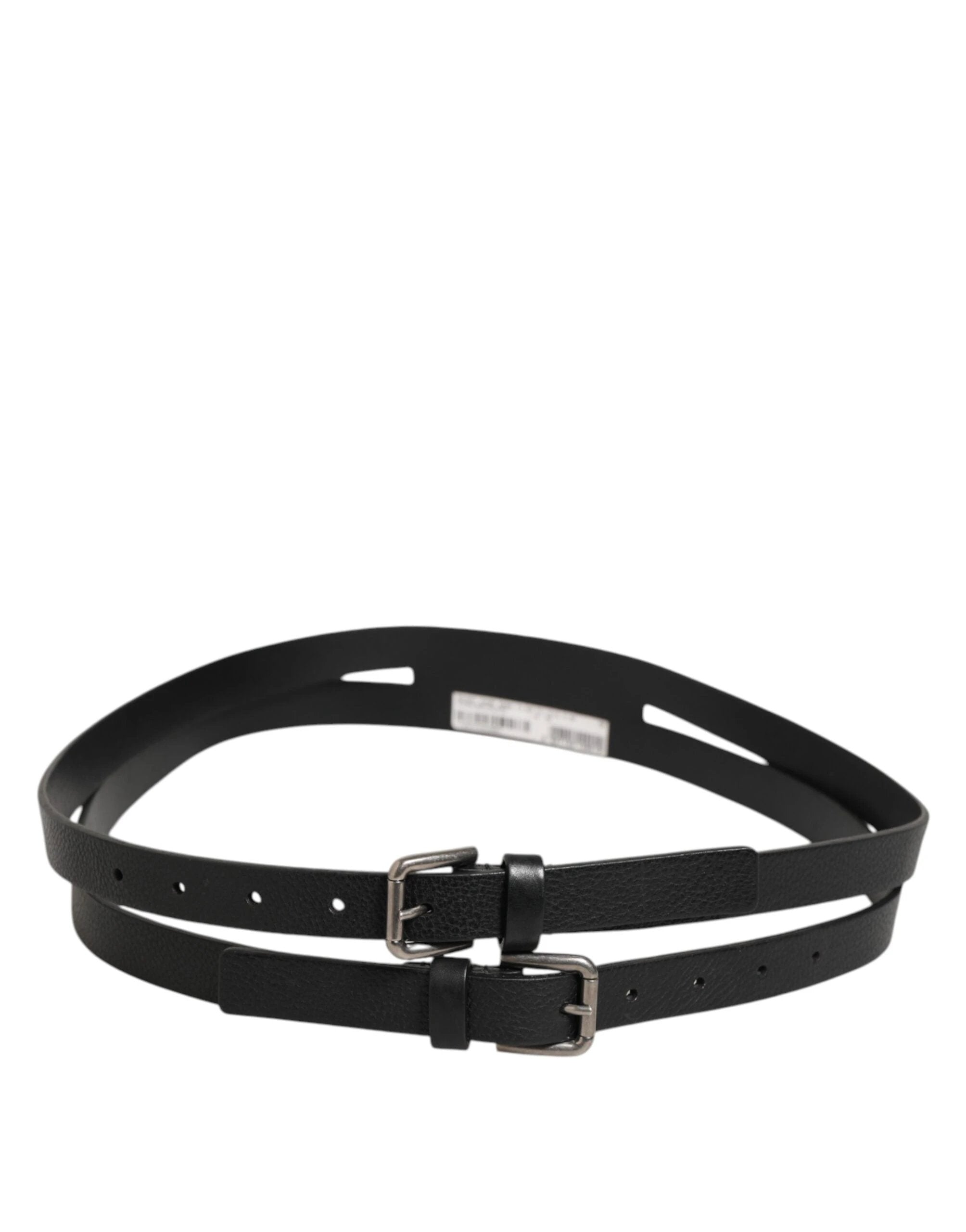 Dolce & Gabbana Black Double Strap Leather Gold Buckle Belt by Dolce & Gabbana