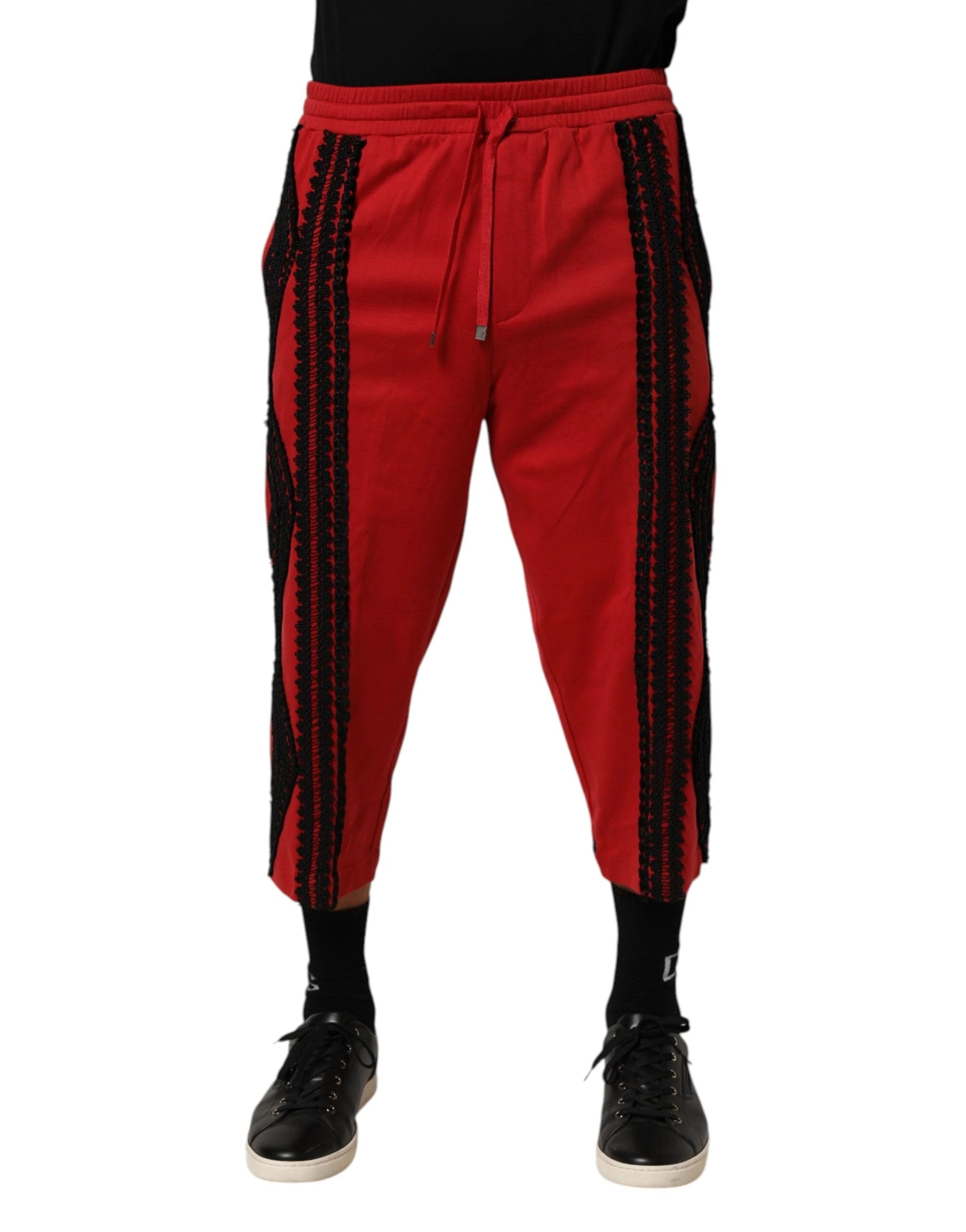Dolce & Gabbana Red Embroidered Casual Cropped Trouser Pants by Dolce & Gabbana