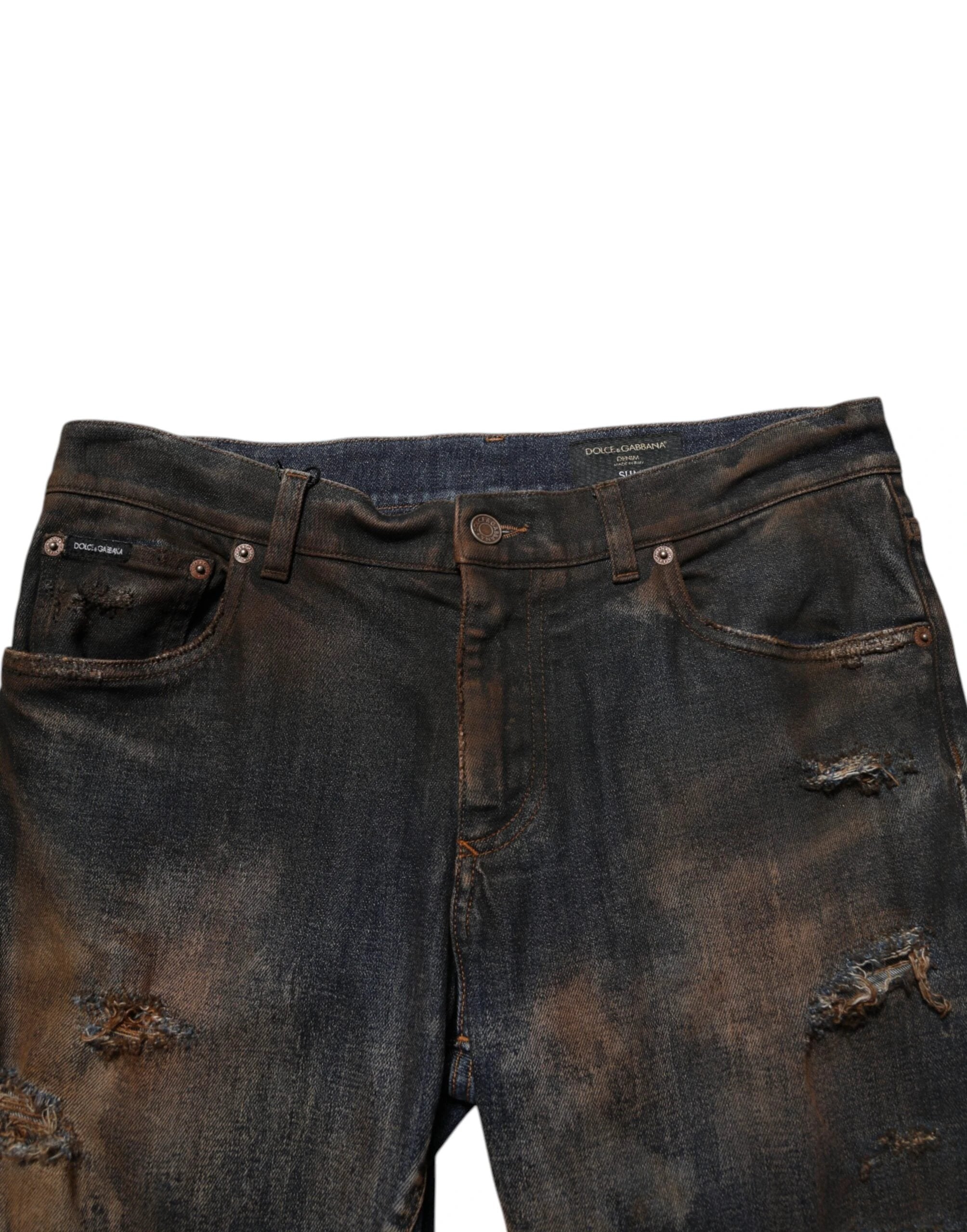 Dolce & Gabbana Black Cotton Skinny Tattered Men Denim Jeans by Dolce & Gabbana