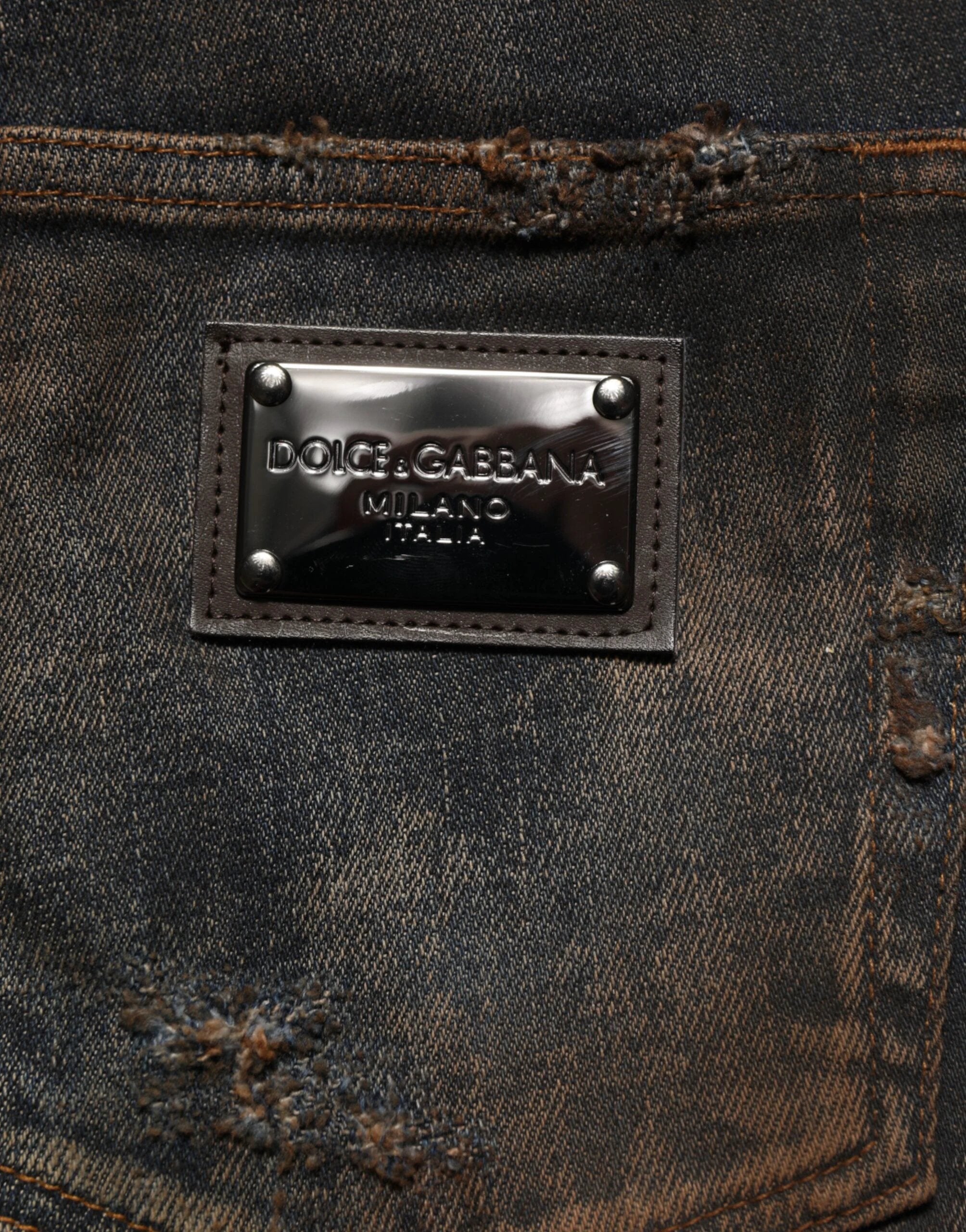 Dolce & Gabbana Black Cotton Skinny Tattered Men Denim Jeans by Dolce & Gabbana