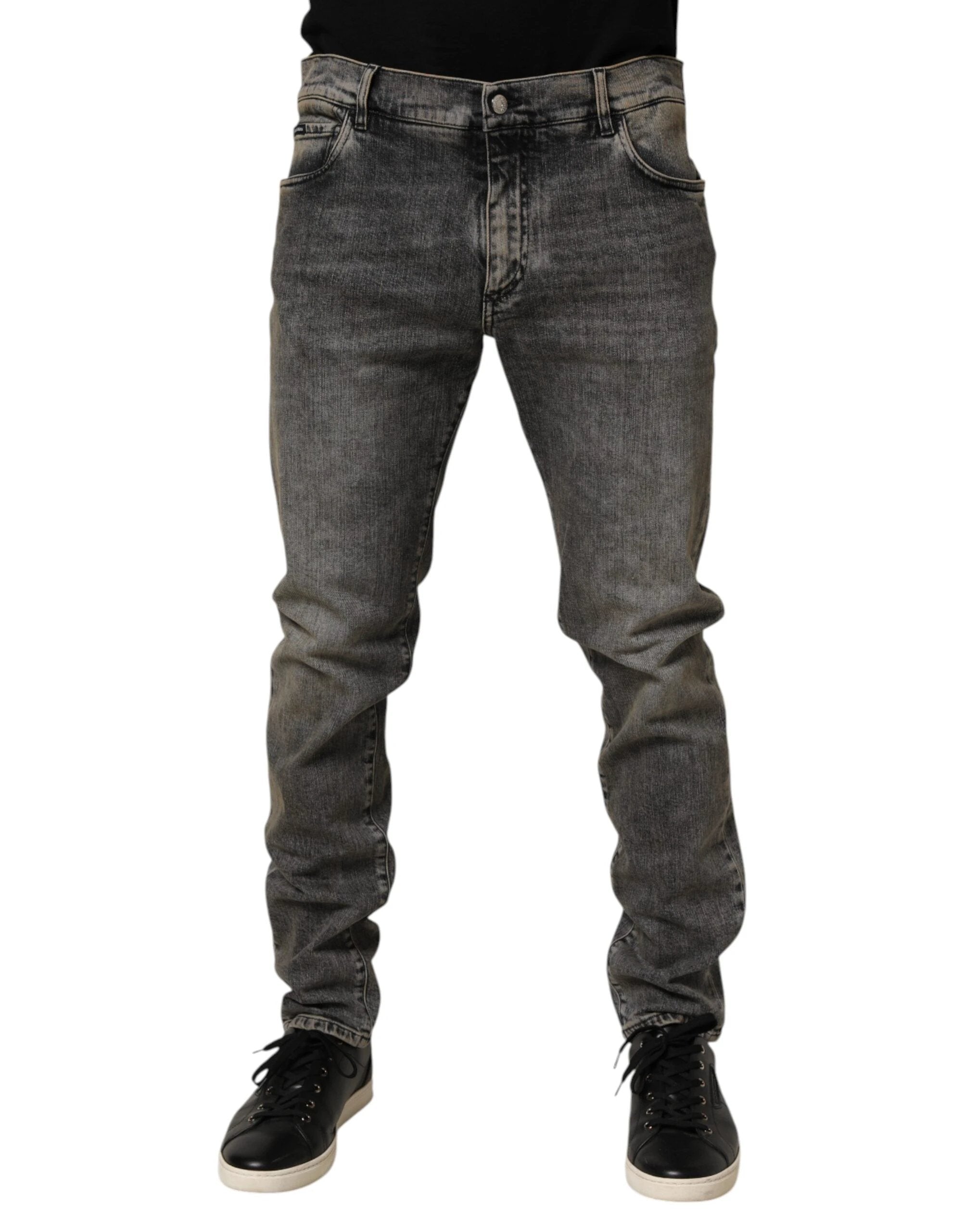 Dolce & Gabbana Gray Cotton Stretch Slim Fit Men Denim Jeans by Dolce & Gabbana