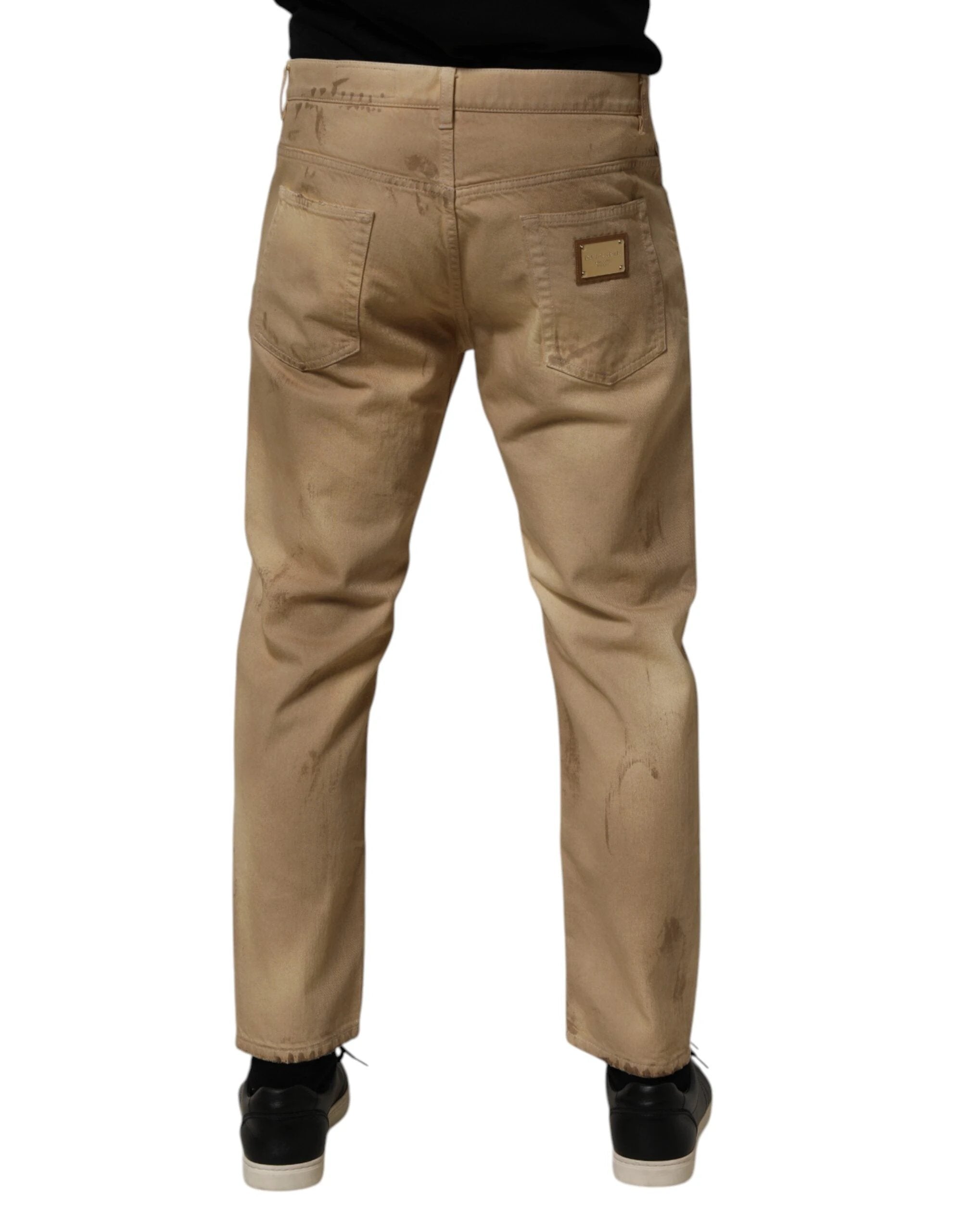 Dolce & Gabbana Beige Cotton Loose Tattered Men Denim Jeans by Dolce & Gabbana