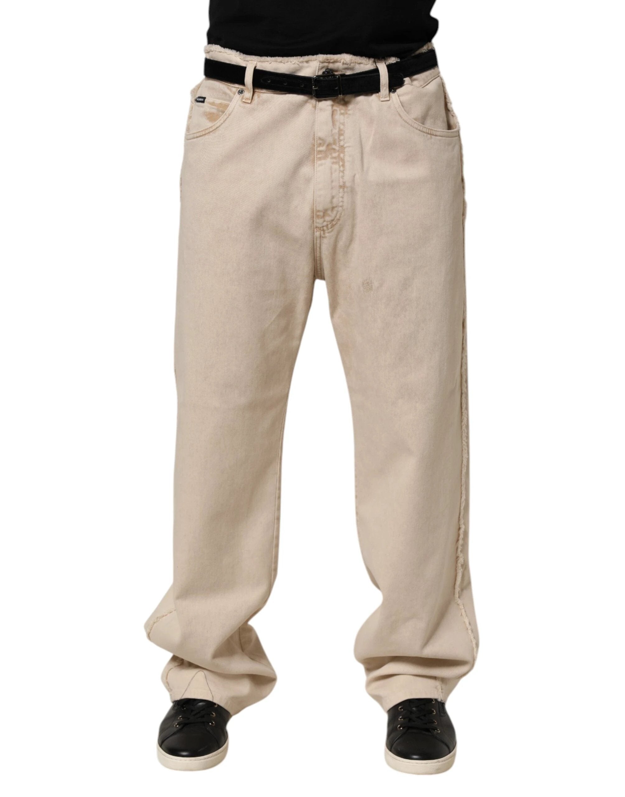 Dolce & Gabbana Beige Cotton Straight Denim Trouser Jeans by Dolce & Gabbana